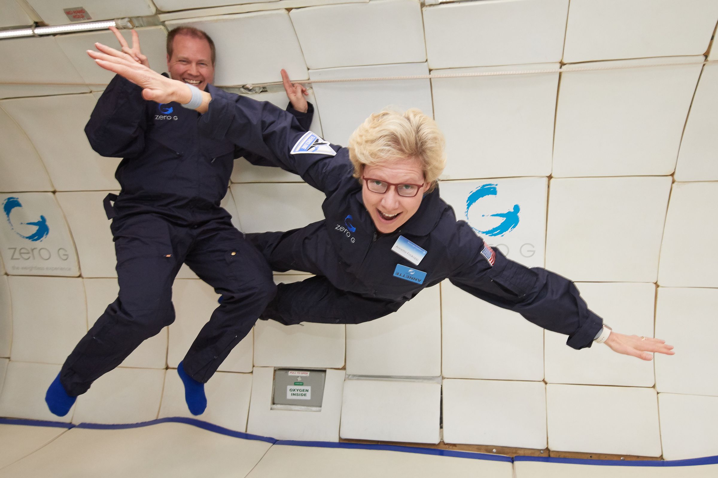 Annette Friskopp, HP’s head of specialty printing systems, in midair.