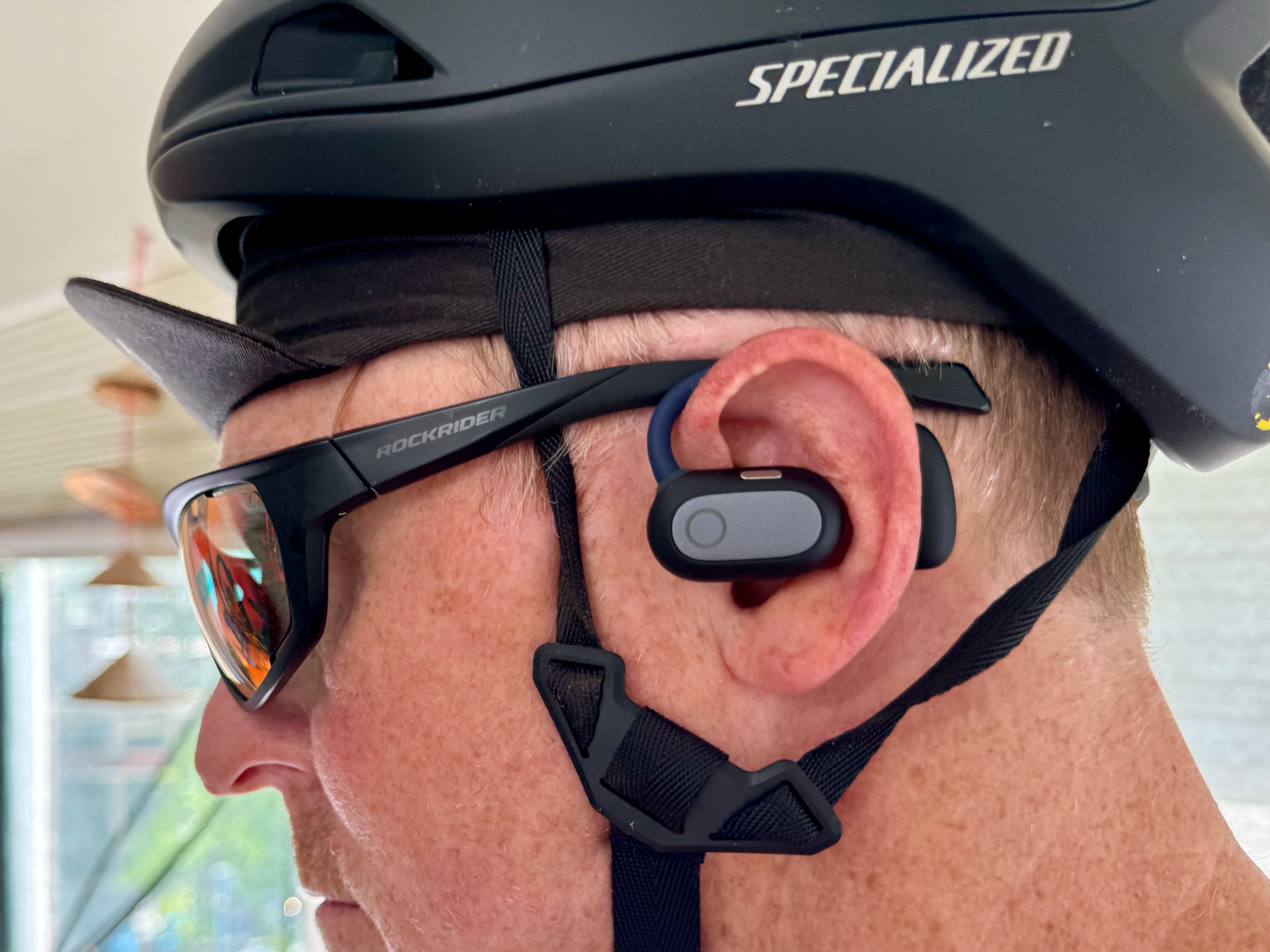 The Baseus over-the-ear slug let me hear sounds around me while also providing better quality than bone-conduction units favored by many cyclists.