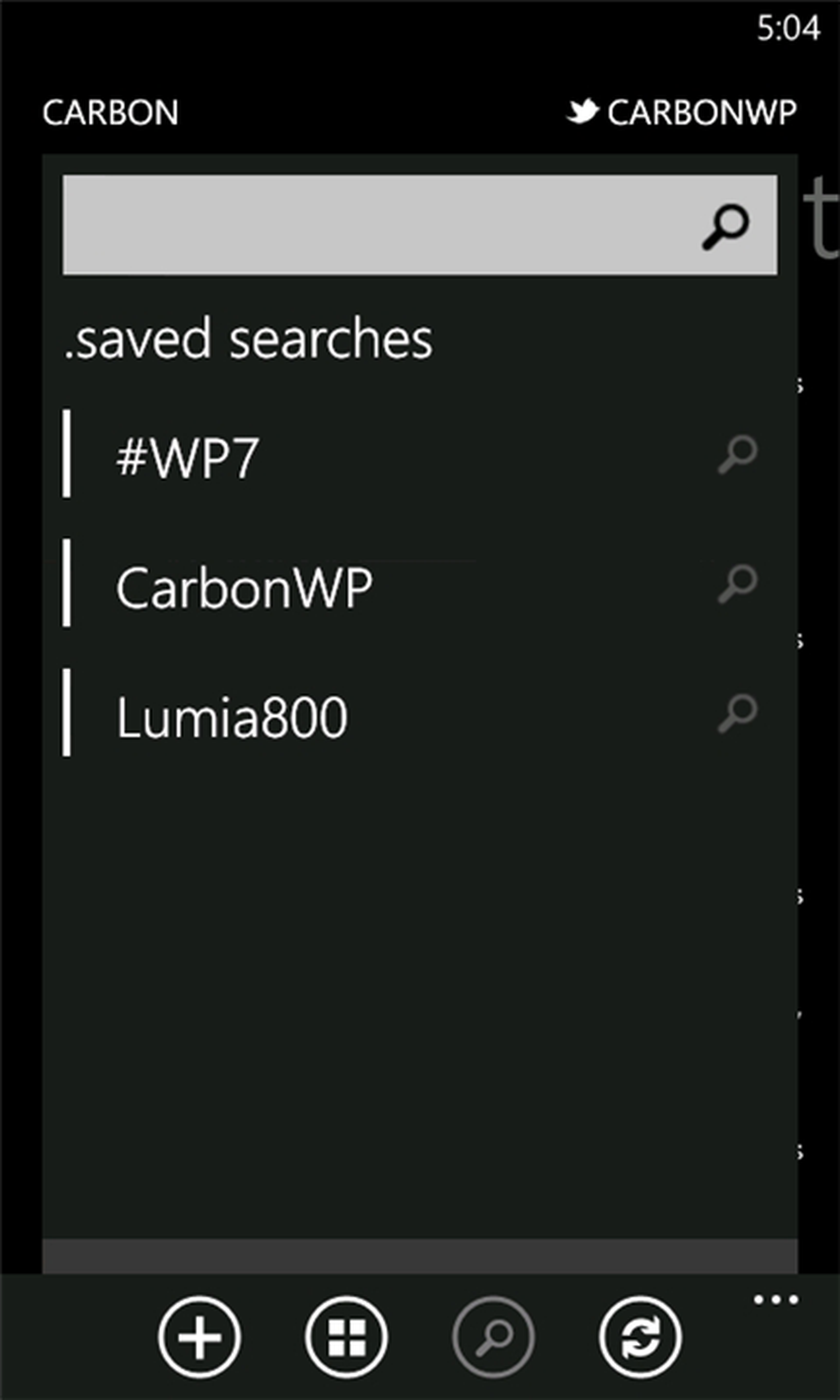 Carbon Twitter client for Windows Phone (press screenshots)