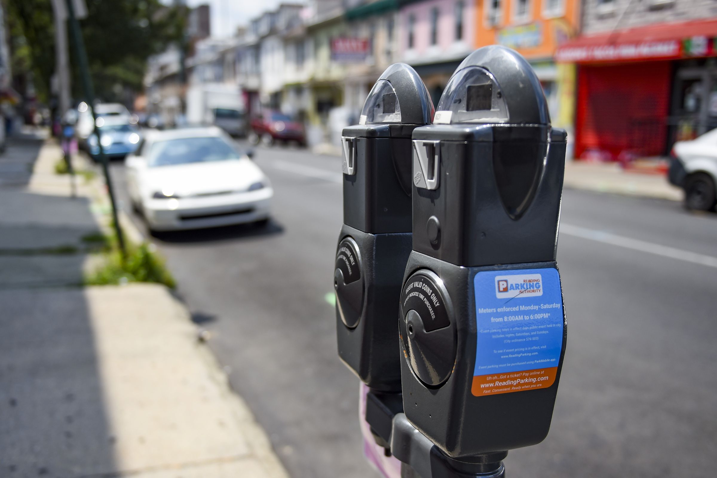 Parking Meters On City Street In Reading Pennsylvania