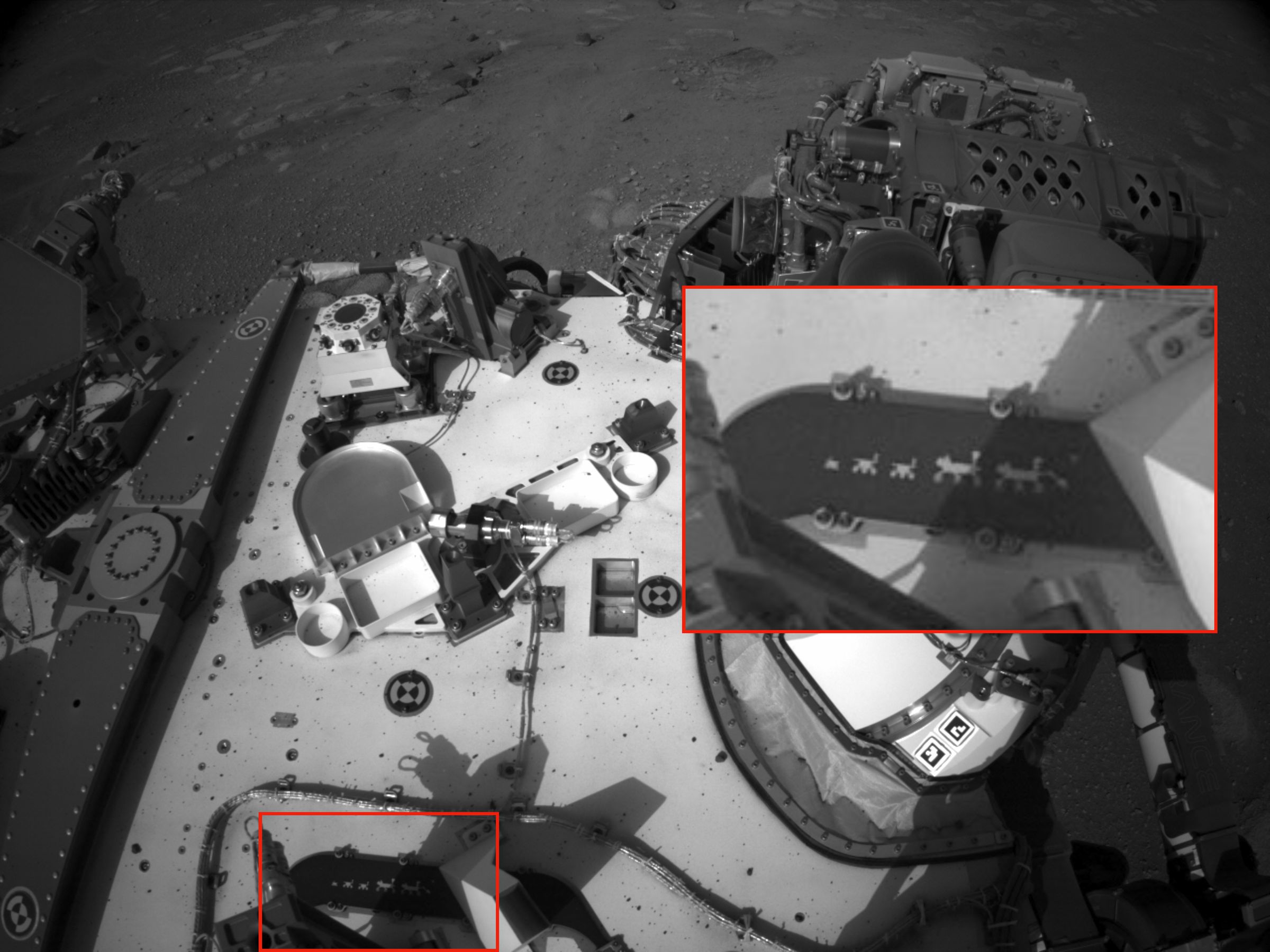 A family portrait is seen on Perseverance in this photo taken by the rover’s onboard Left Navigation Camera (Navcam).
