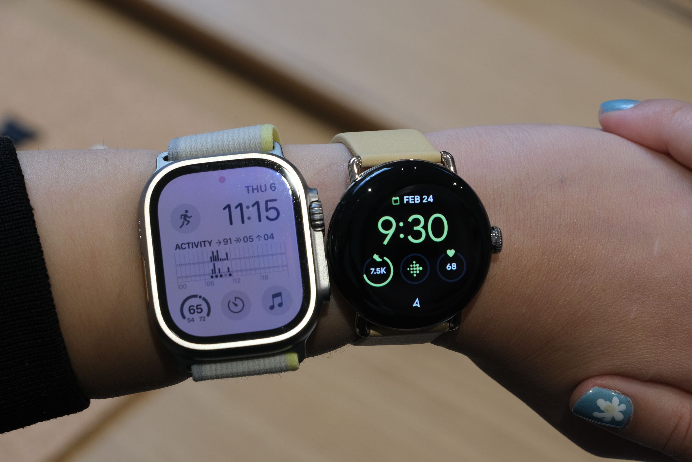 Apple Watch Ultra and Pixel Watch side by side