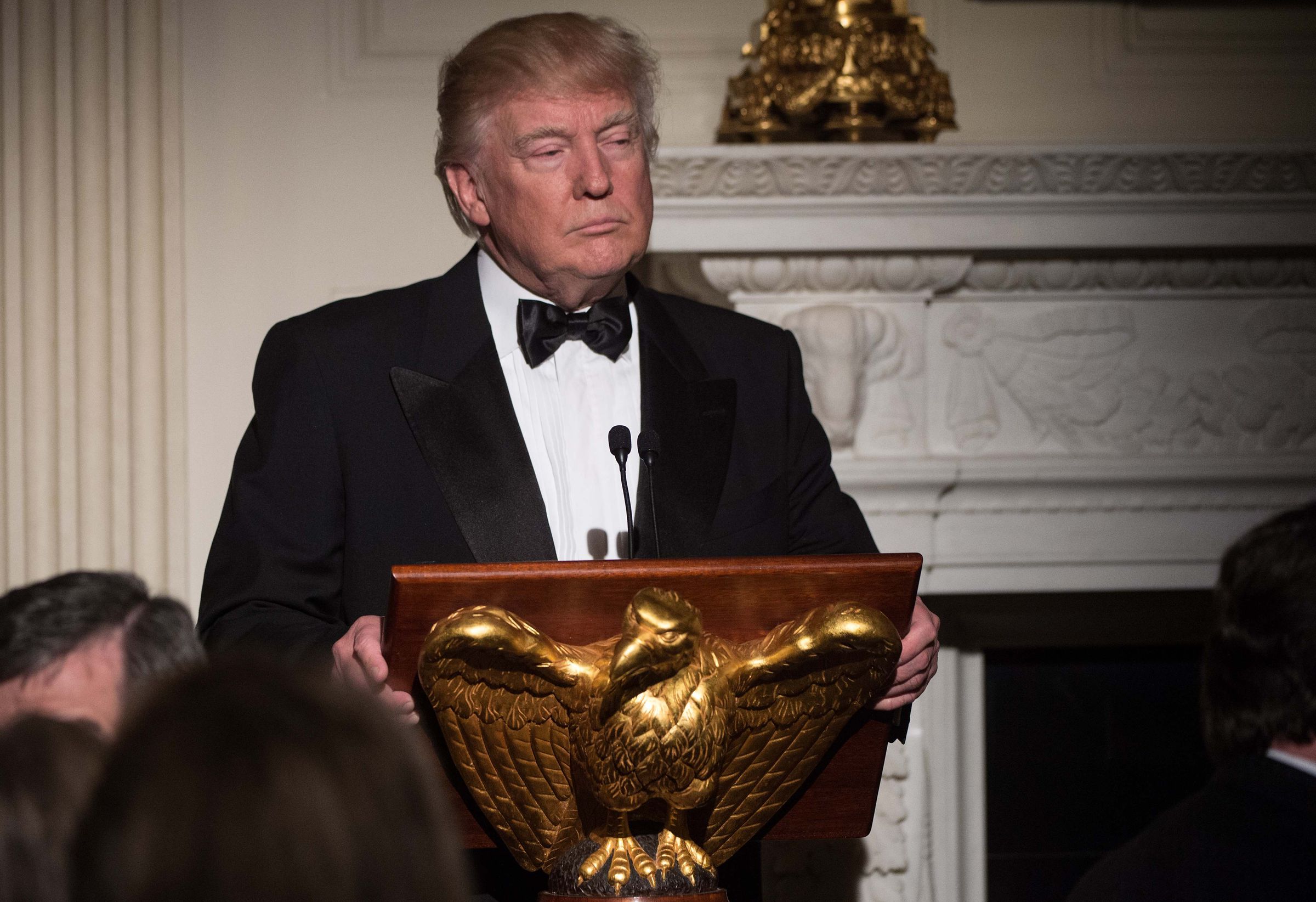 US President Donald Trump addresses the annual Governors' Dinner at the White House in Washington, DC, on February 26, 2017