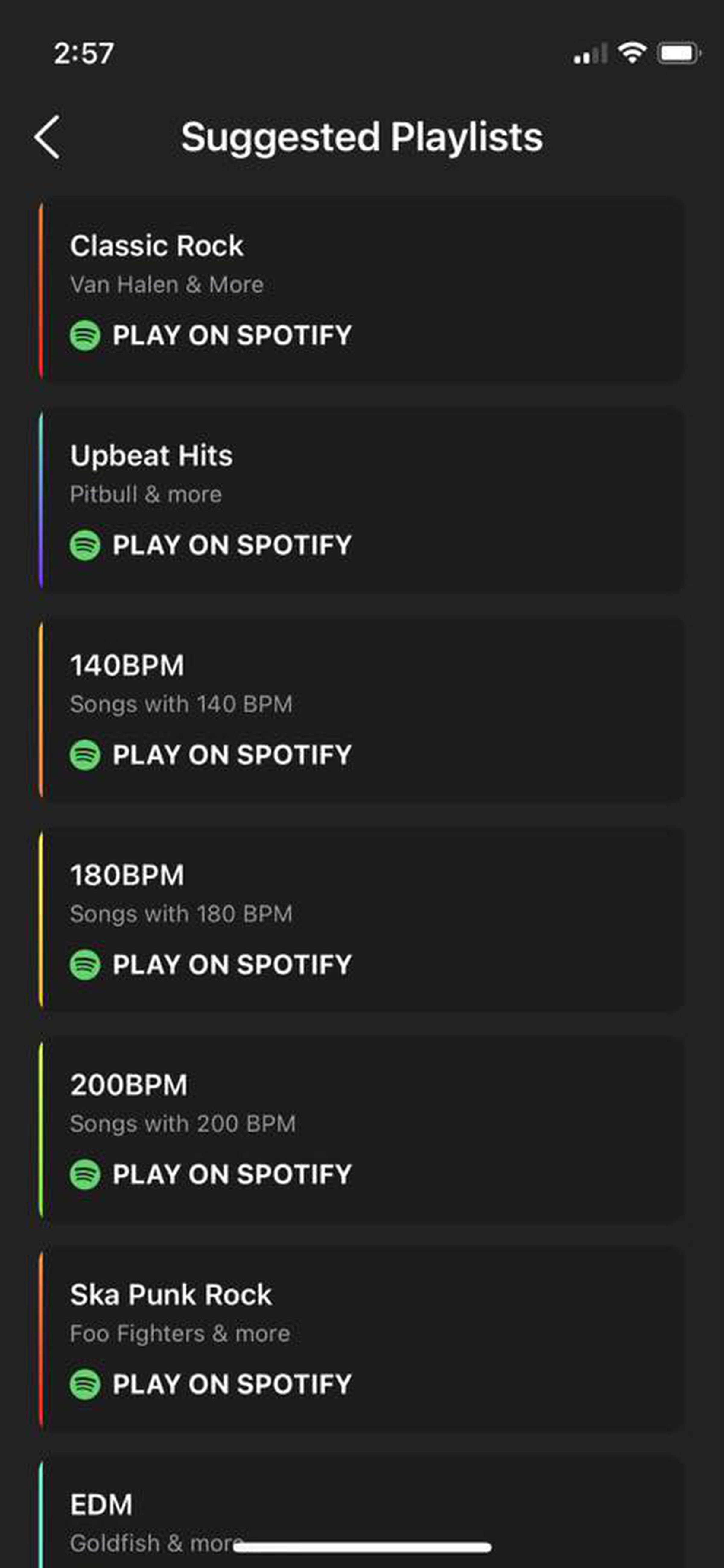 A screenshot of Crossrope’s curated Spotify playlists.