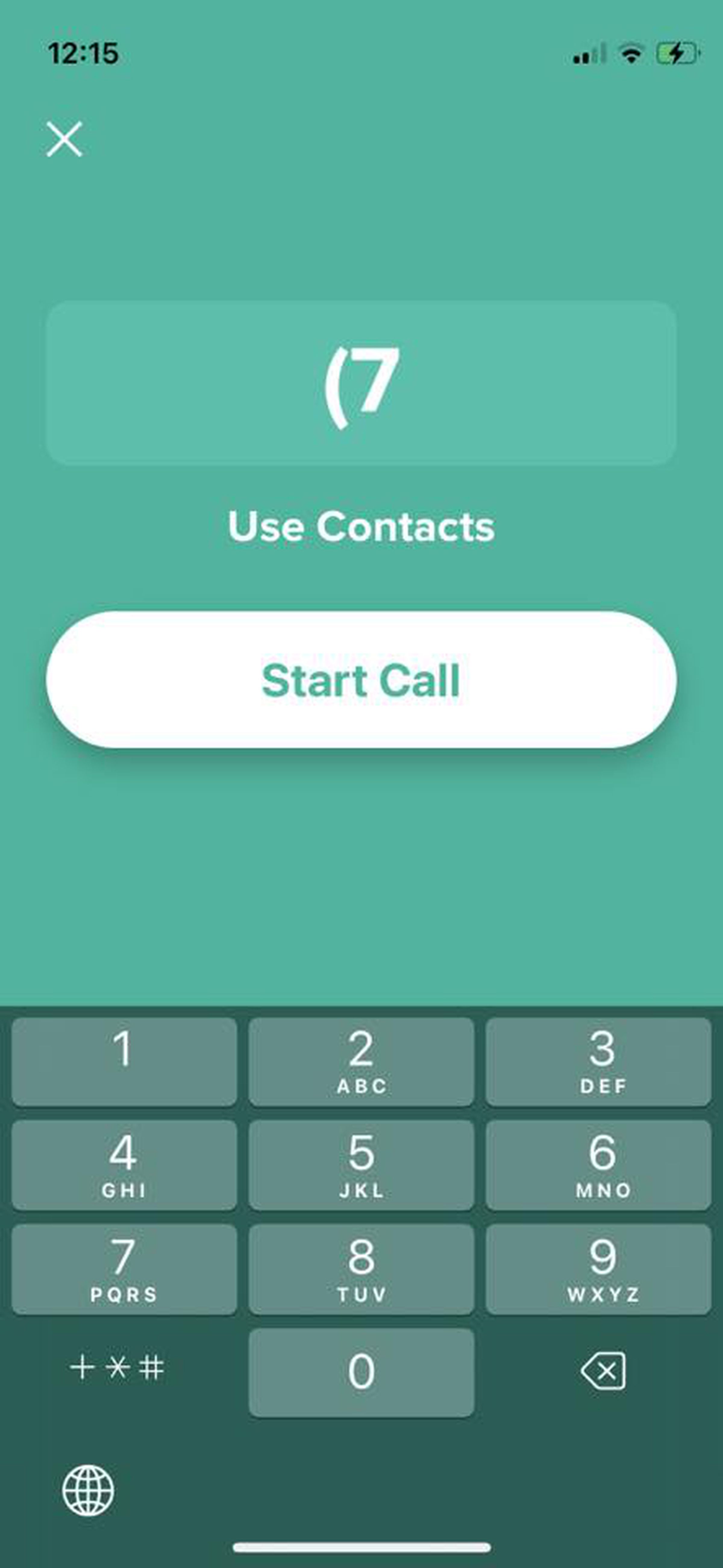 Rev Call Recorder app menu displaying a keypad to type in numbers.