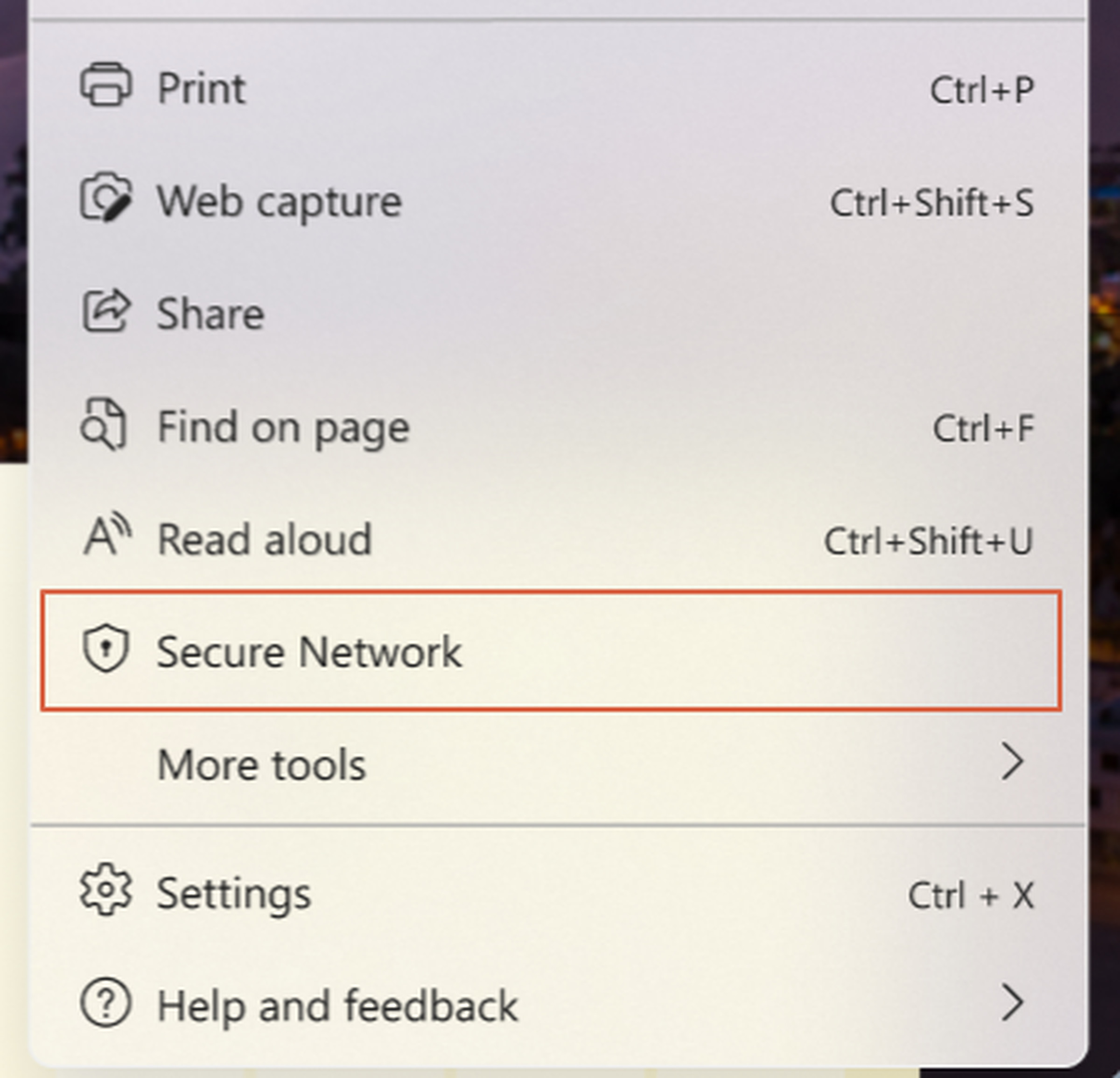 Click on “Secure Network” to turn the VPN service on.