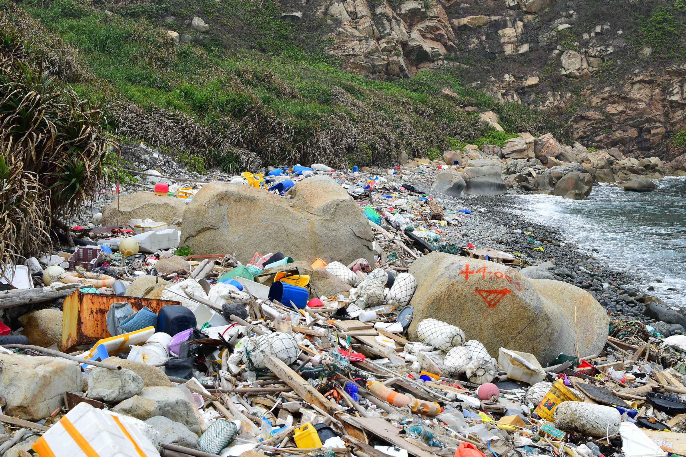 Plastic waste along the shores of Hong Kong