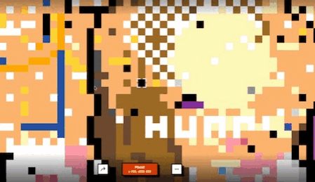 A GIF zooming out on the r/Place canvas. At the end, it pauses on a large message written on the canvas that says “FUCK SPEZ.”
