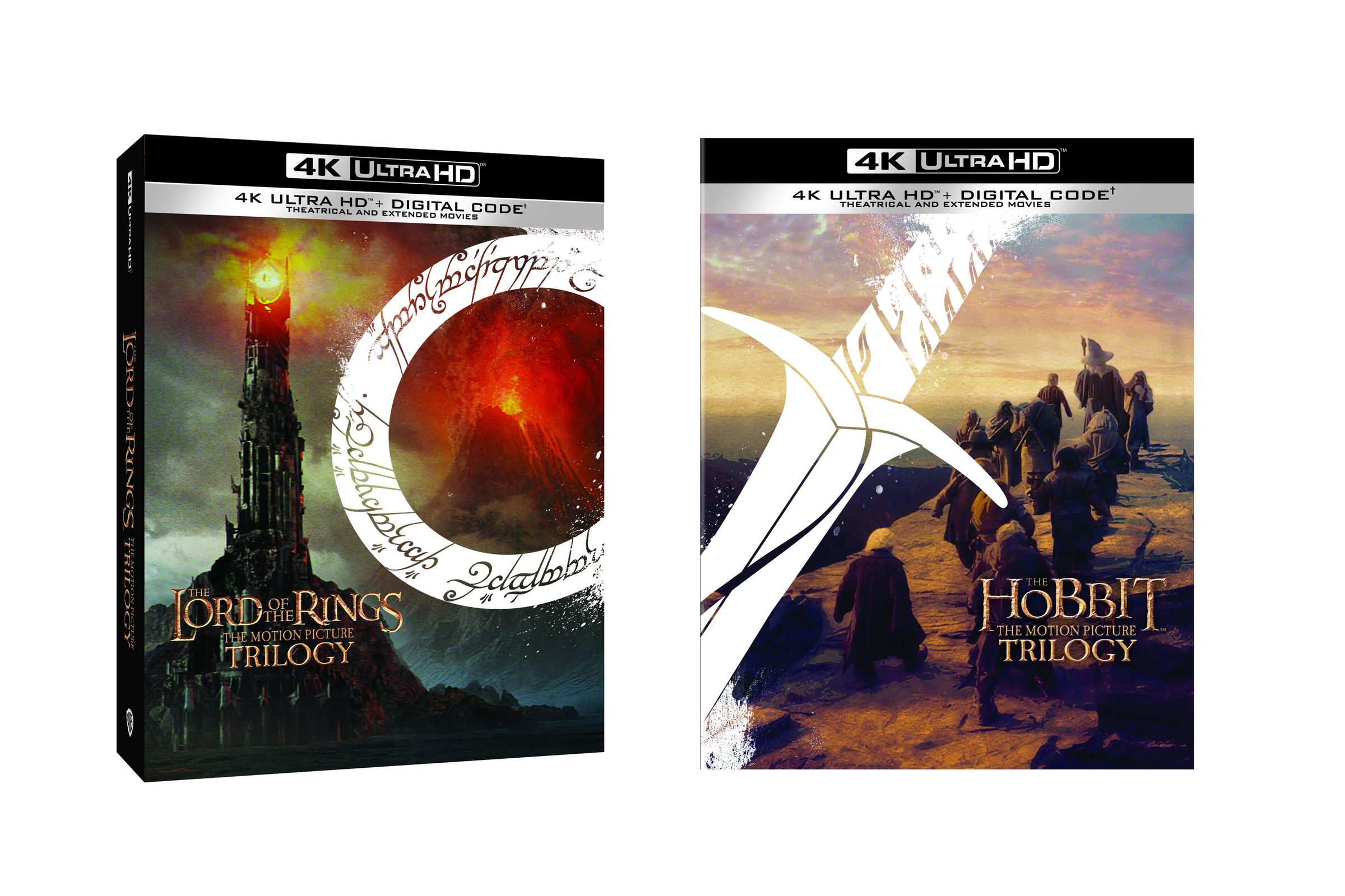 Cover art for the two 4K UHD box-sets of The Lord of the Rings and The Hobbit trilogies. 