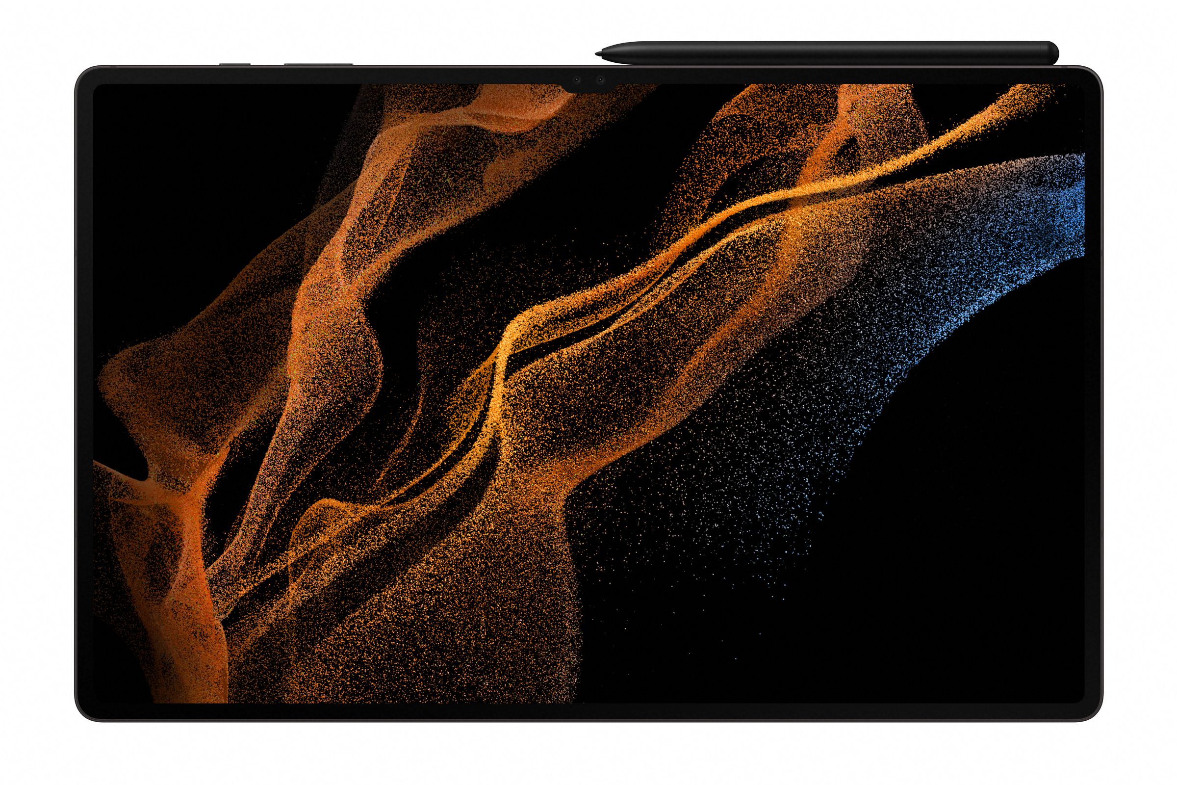 Look close at the top of that dark wallpaper on the Tab S8 Ultra and you notice the notch cutout trying its best to blend in.
