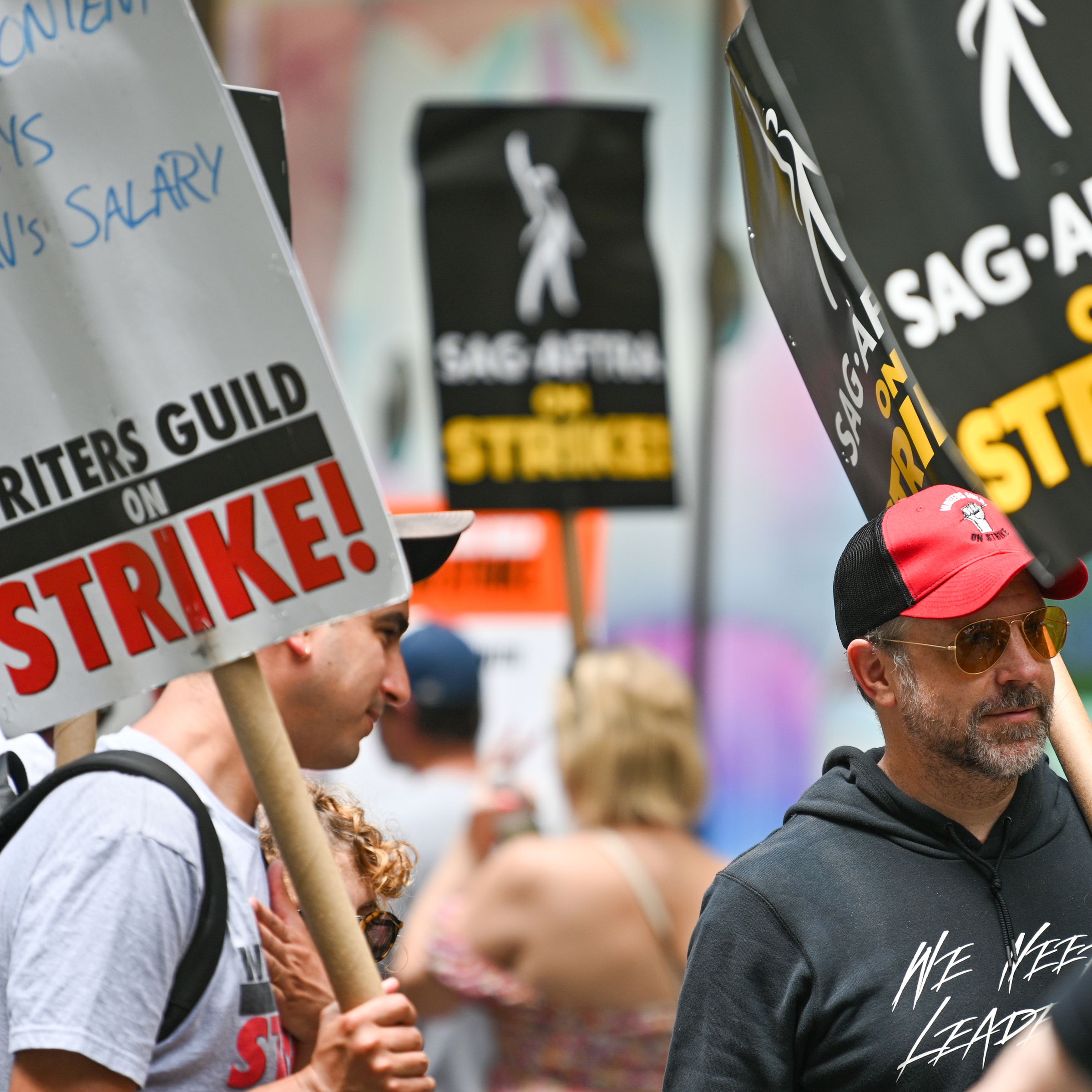 An image showing writers and actors on strike