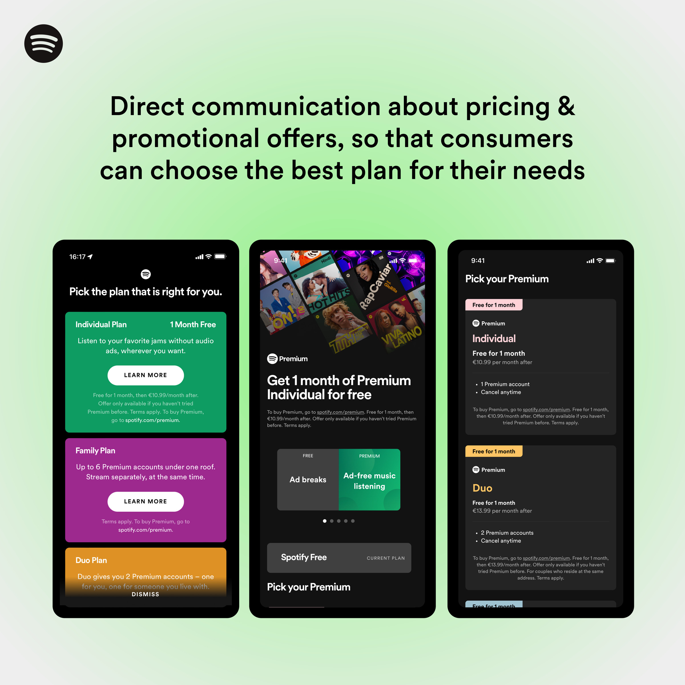 Spotify’s app will include information about what its subscriptions offer and how much they cost.