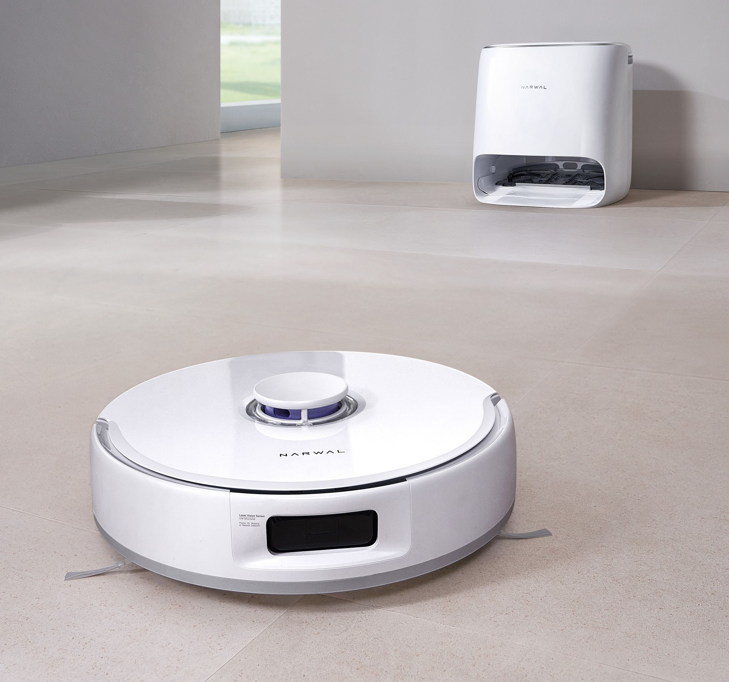 The new Narwal Freo X Ultra robovac, with its base station seen in the background.