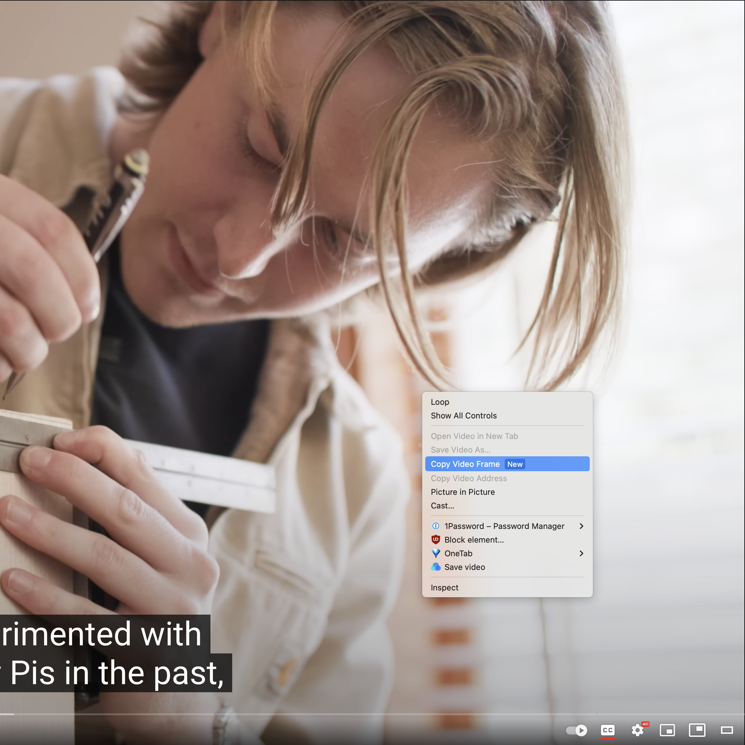 Screenshot of the new Copy Video Frame option in Chrome’s right-click menu.