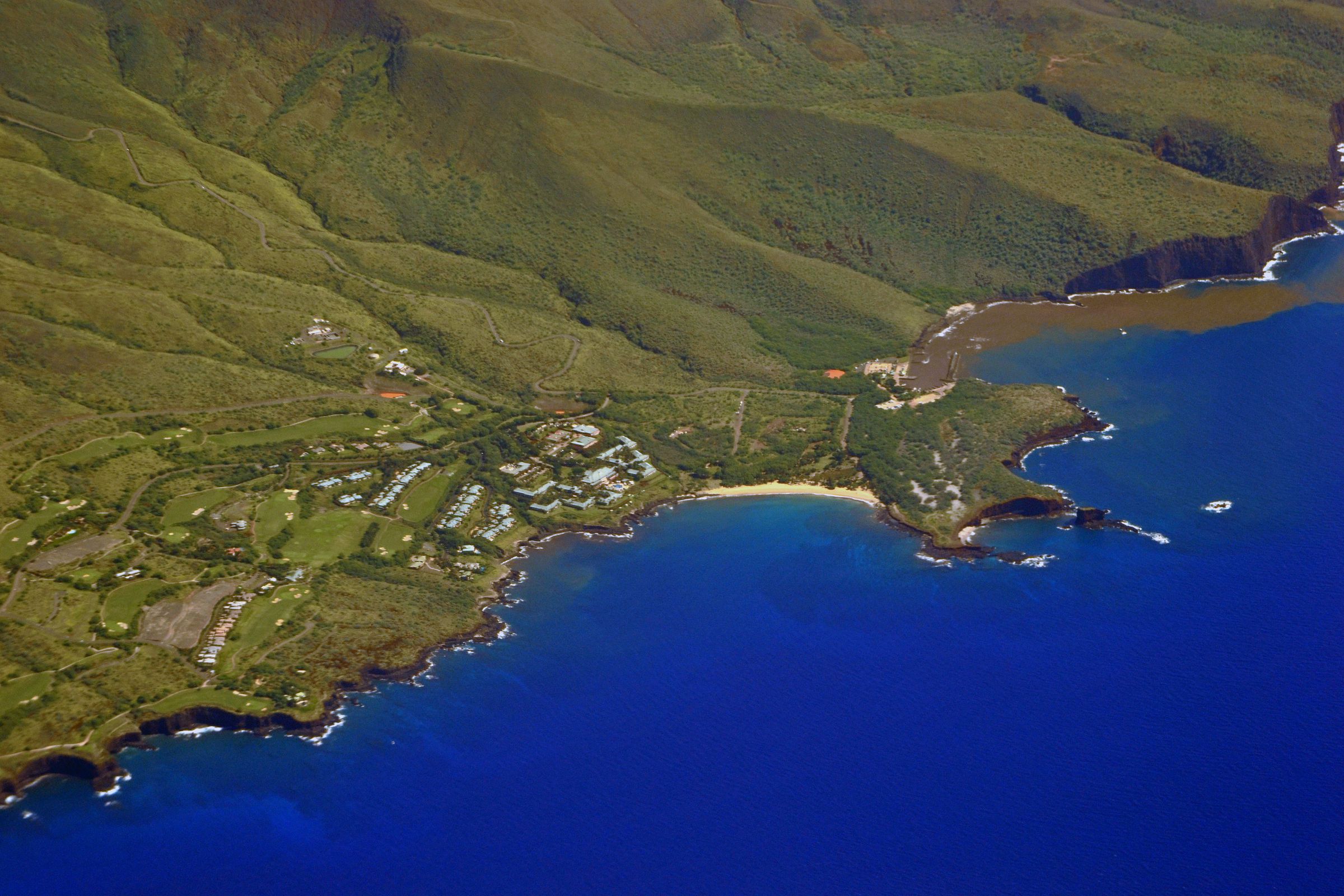 The green island of Lanai seen from above