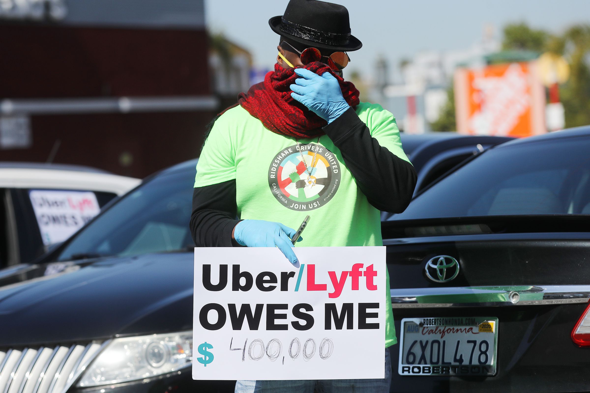 Transportation Union And Rideshare Drivers United Members Hold Rolling Vehicle Protest Calling On State To Enforce AB5