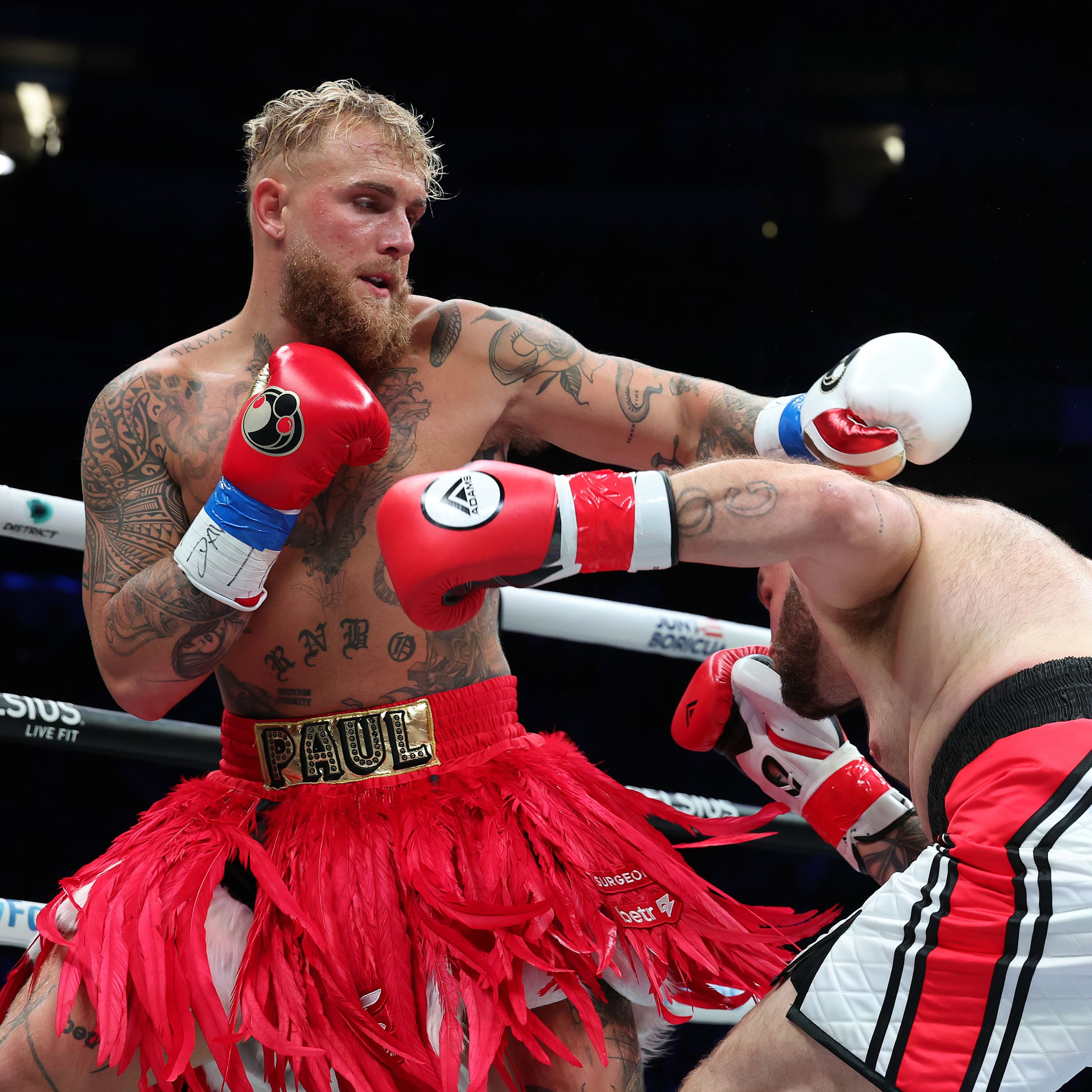 Jake Paul punches Ryan Bourland during their cruiserweight fight at Coliseo de Puerto Rico on March 2nd, 2024, in Hato Rey, Puerto Rico.