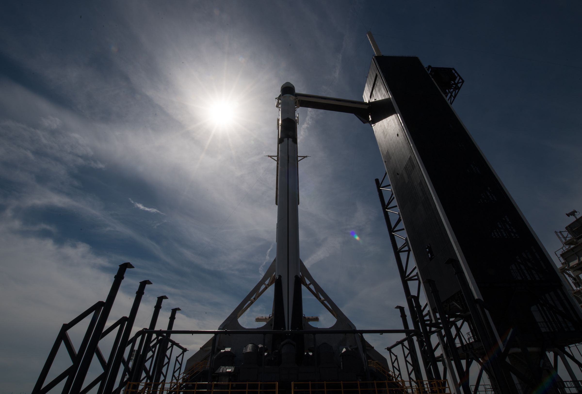 SpaceX’s Falcon 9 and Crew Dragon on the launchpad at Kennedy Space Center