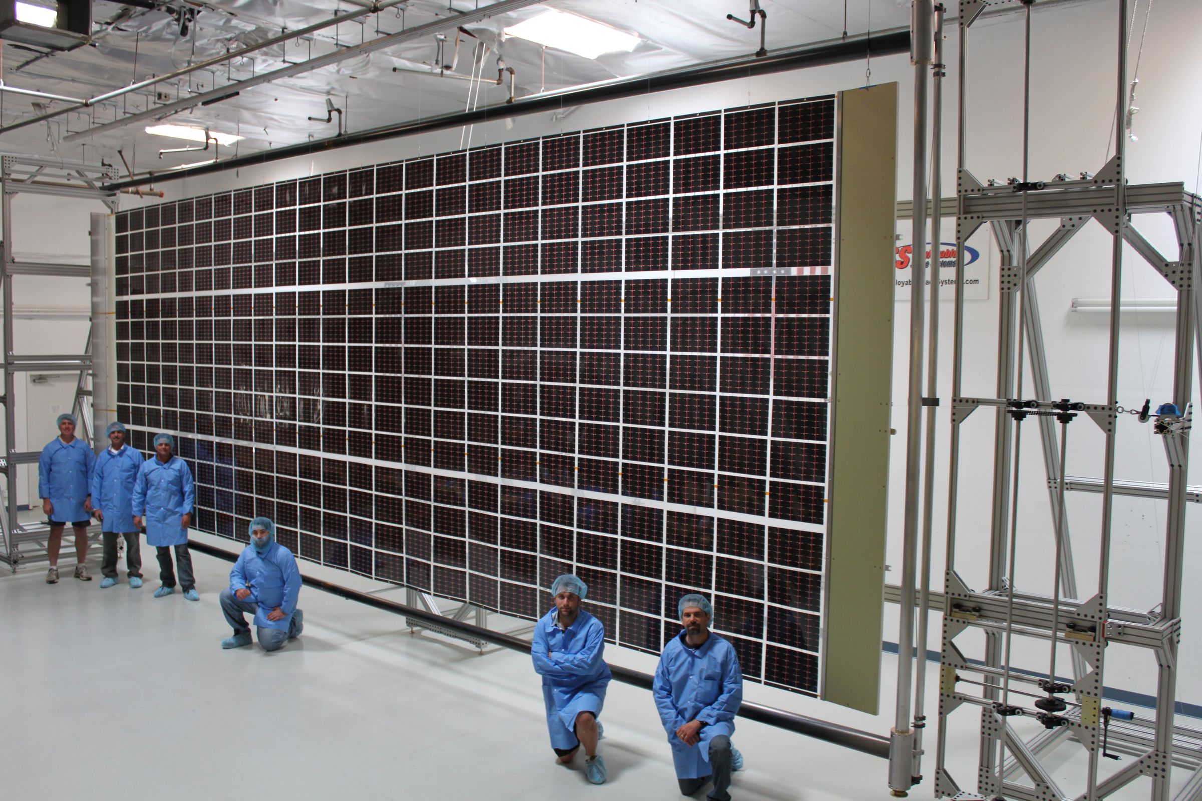 The Roll Out Solar Array (ROSA) undergoing testing.