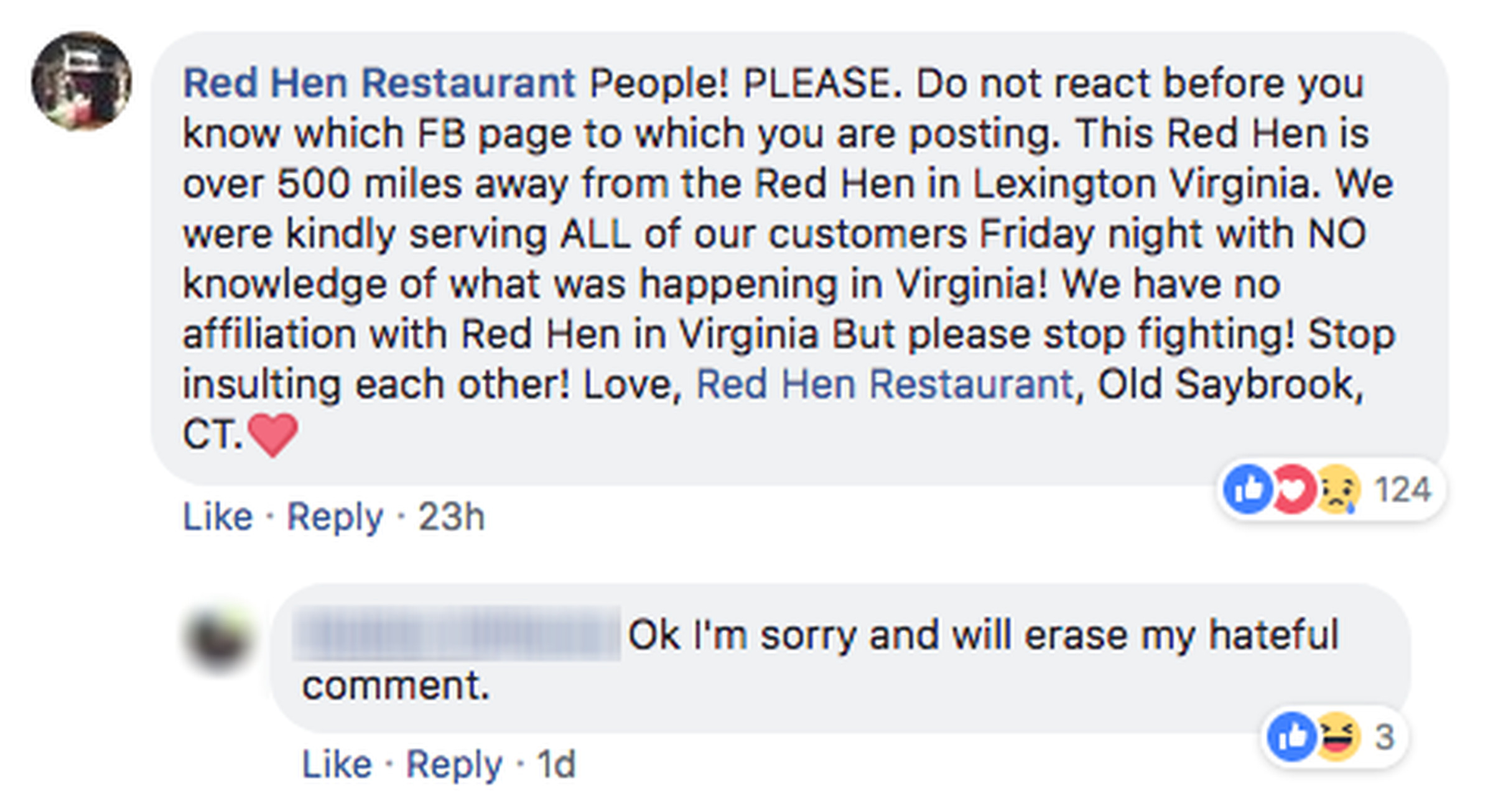 Red Hen in Connecticut
