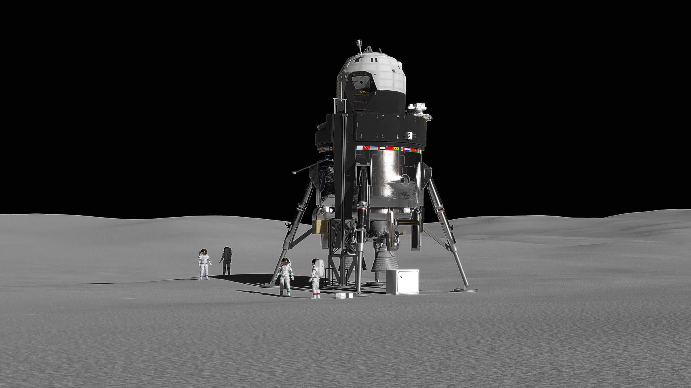 An artistic rendering of Lockheed’s crewed lunar lander on the surface of the Moon
