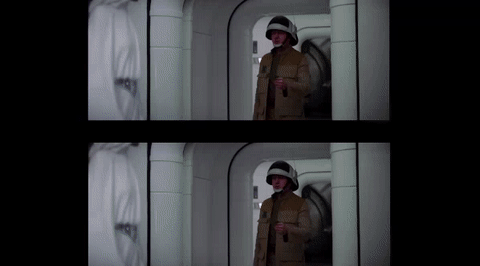 The top scene features a digitally regressed Princess Leia from Rogue One, while the face in the bottom is a deepfake created using AI-assisted algorithms and a “visually similar actress.”