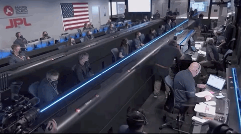 A live video feed from NASA’s Jet Propulsion Laboratory in California showed mission engineers cheer upon confirmation of a clean Perseverance touchdown.