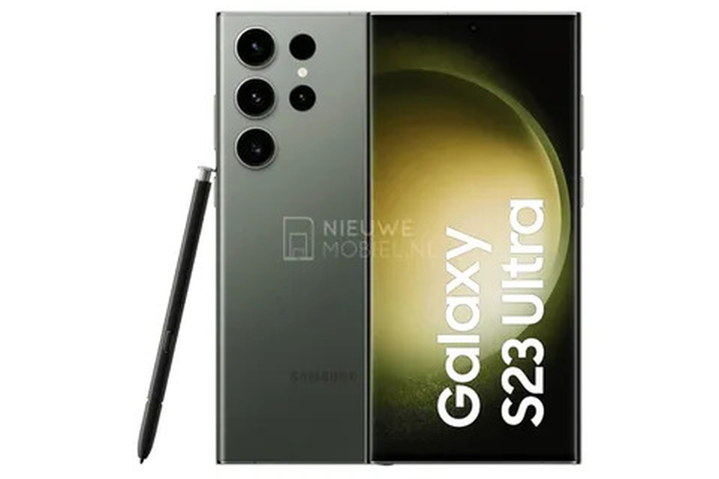 A leaked rendering of the Samsung Galaxy S23 Ultra shared by Nieuwe Mobiel.
