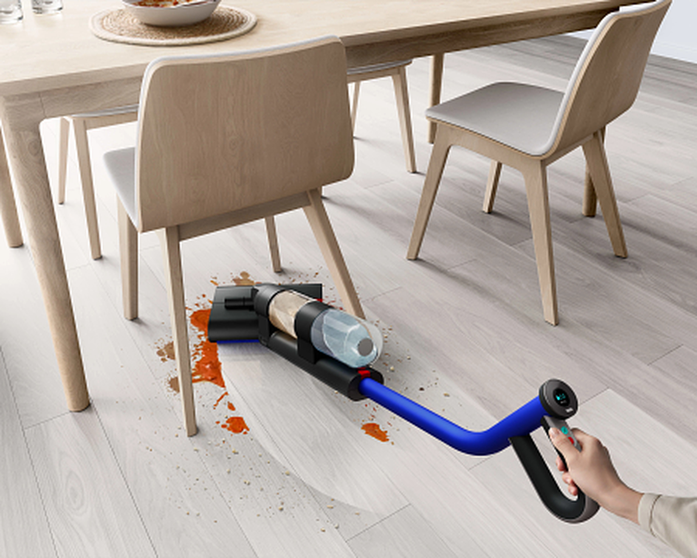 The Dyson WashG1 can wipe up wet messes.