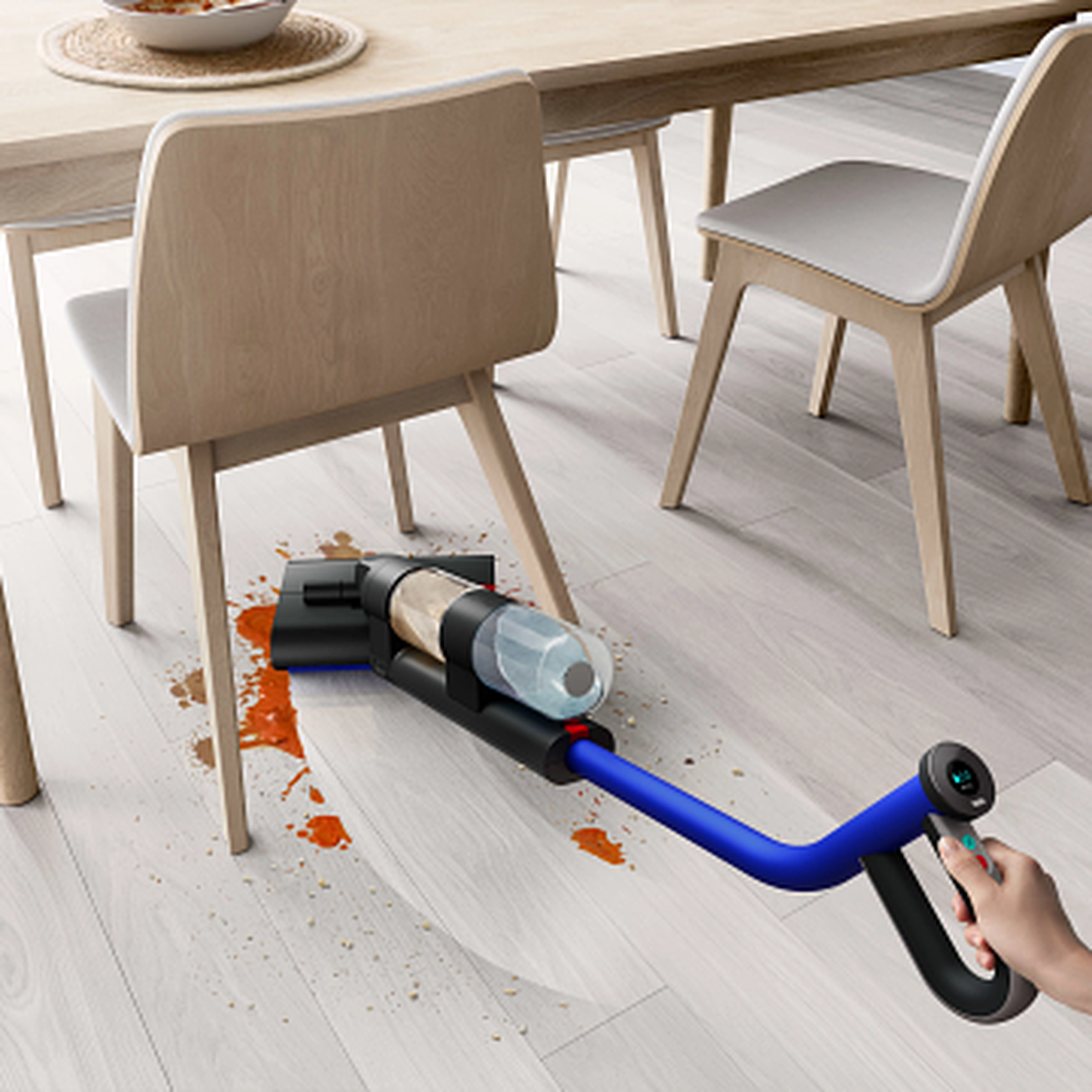 The Dyson WashG1 can wipe up wet messes.