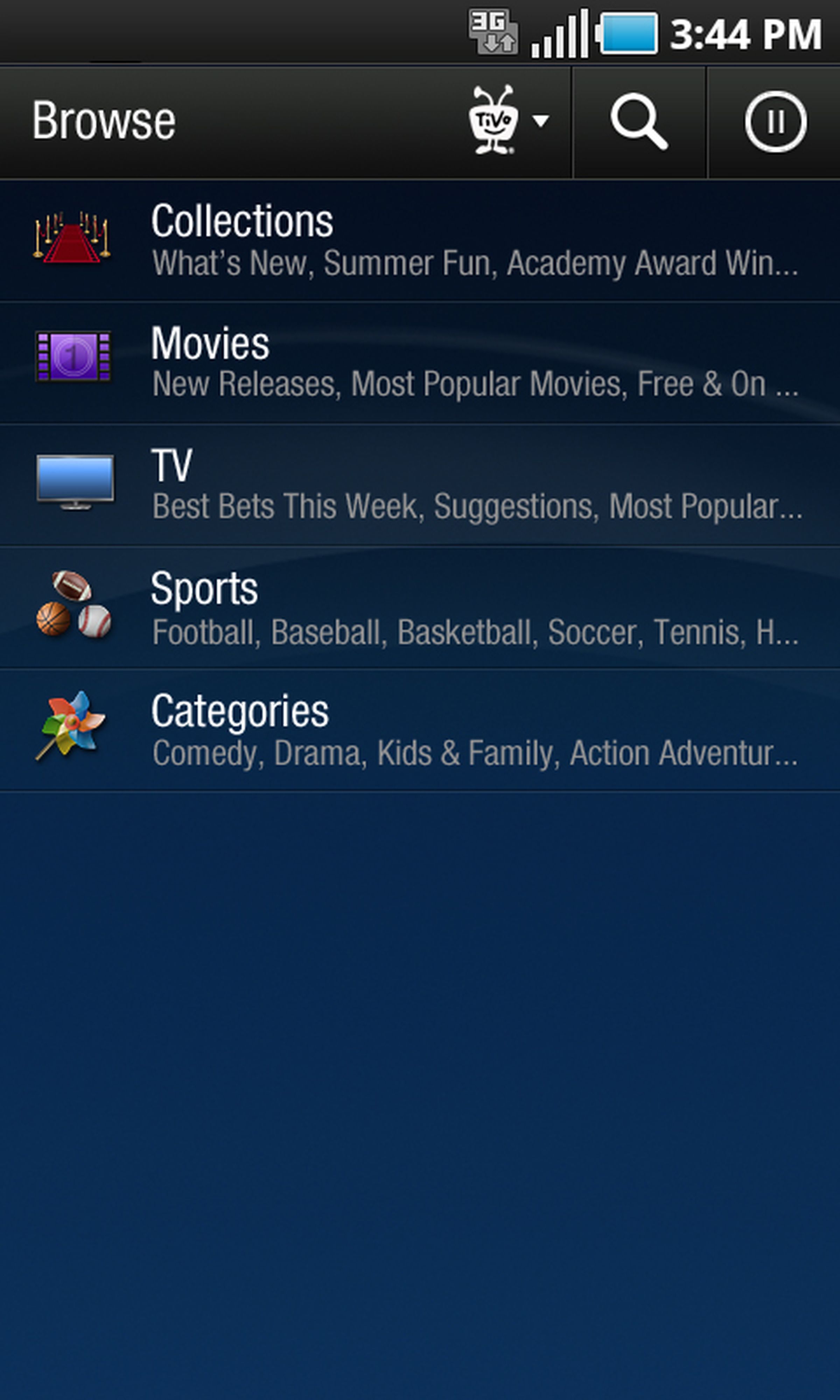 TiVo Android app screenshots