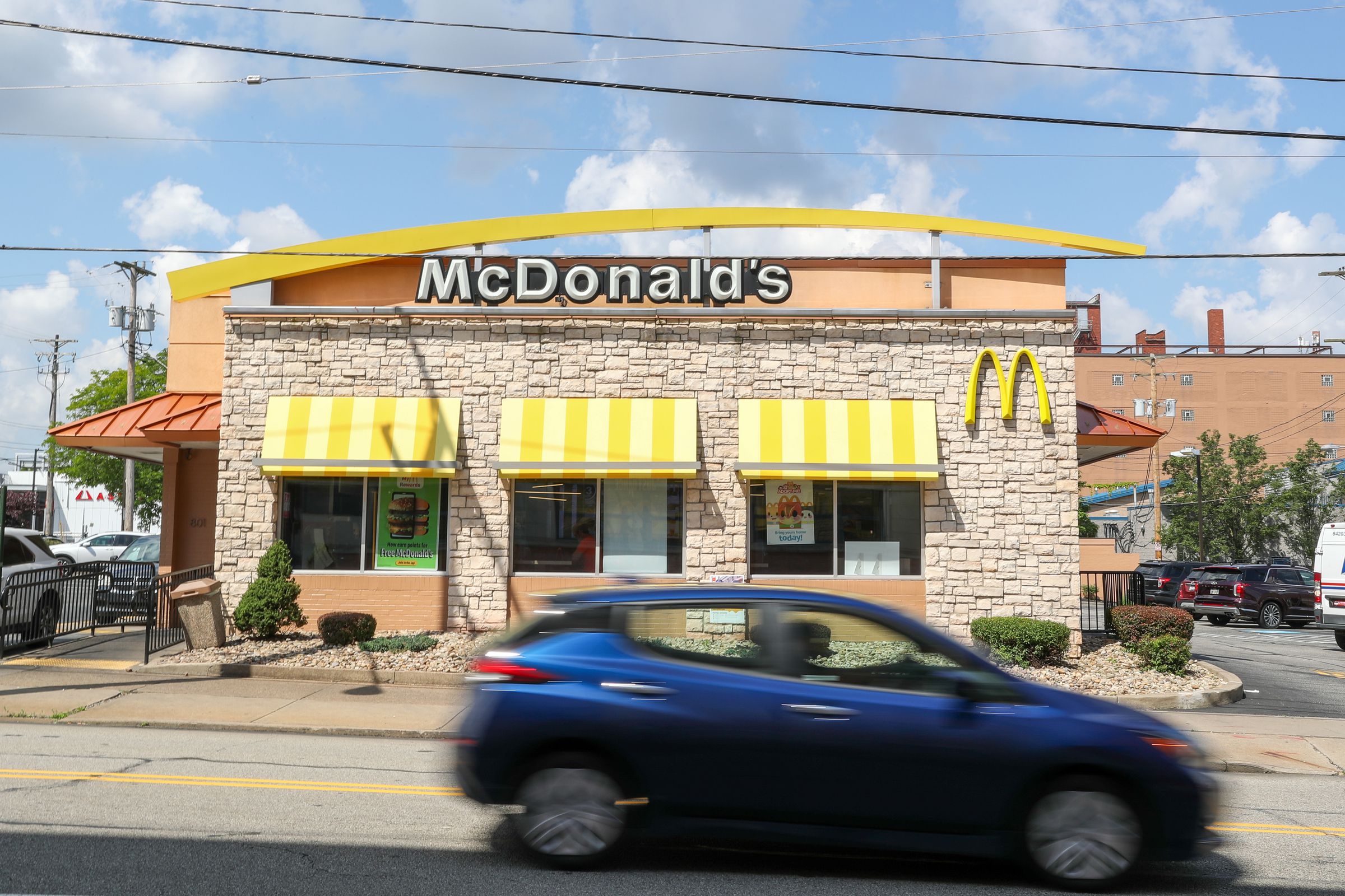 An exterior view of a McDonald’s fast food restaurant...