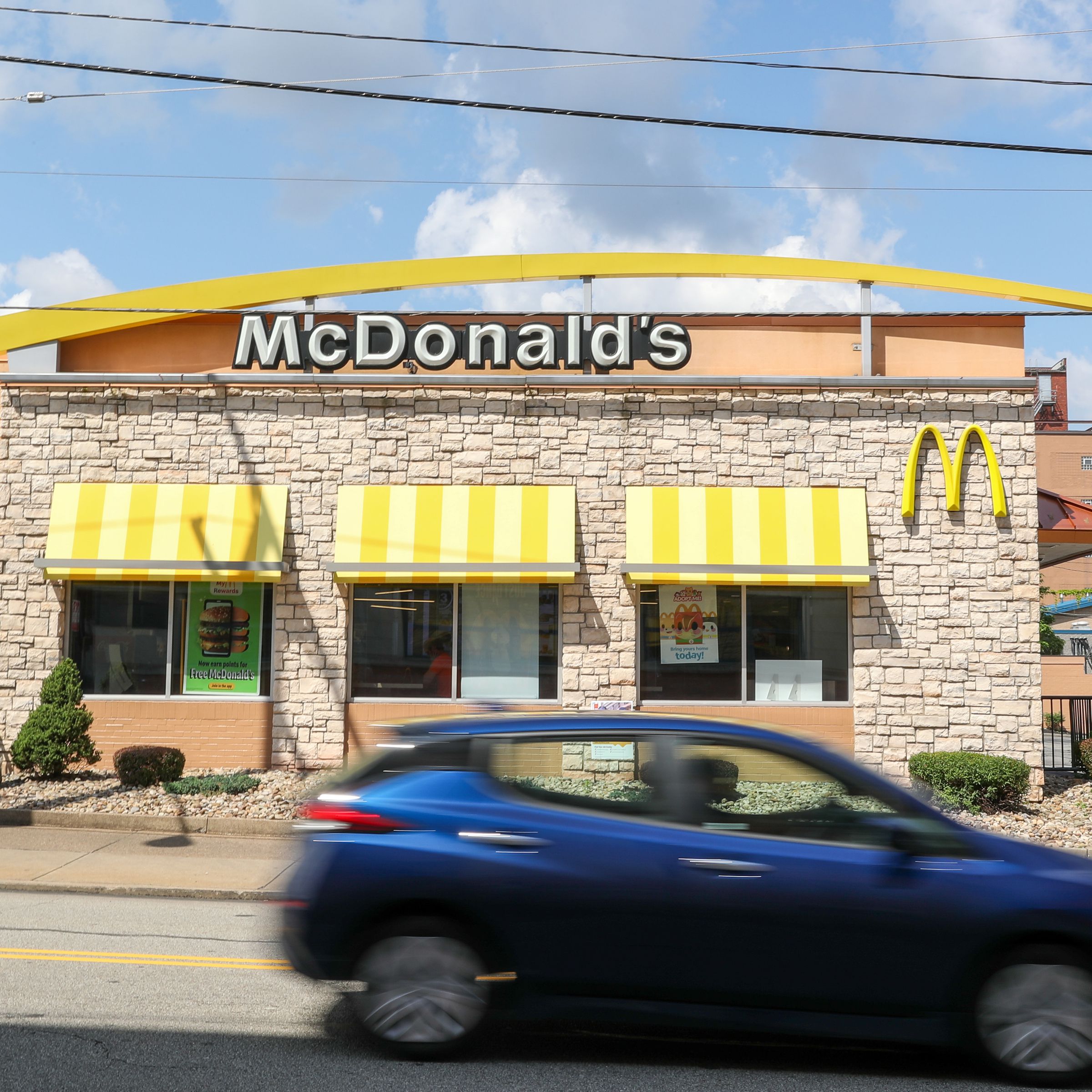 An exterior view of a McDonald’s fast food restaurant...