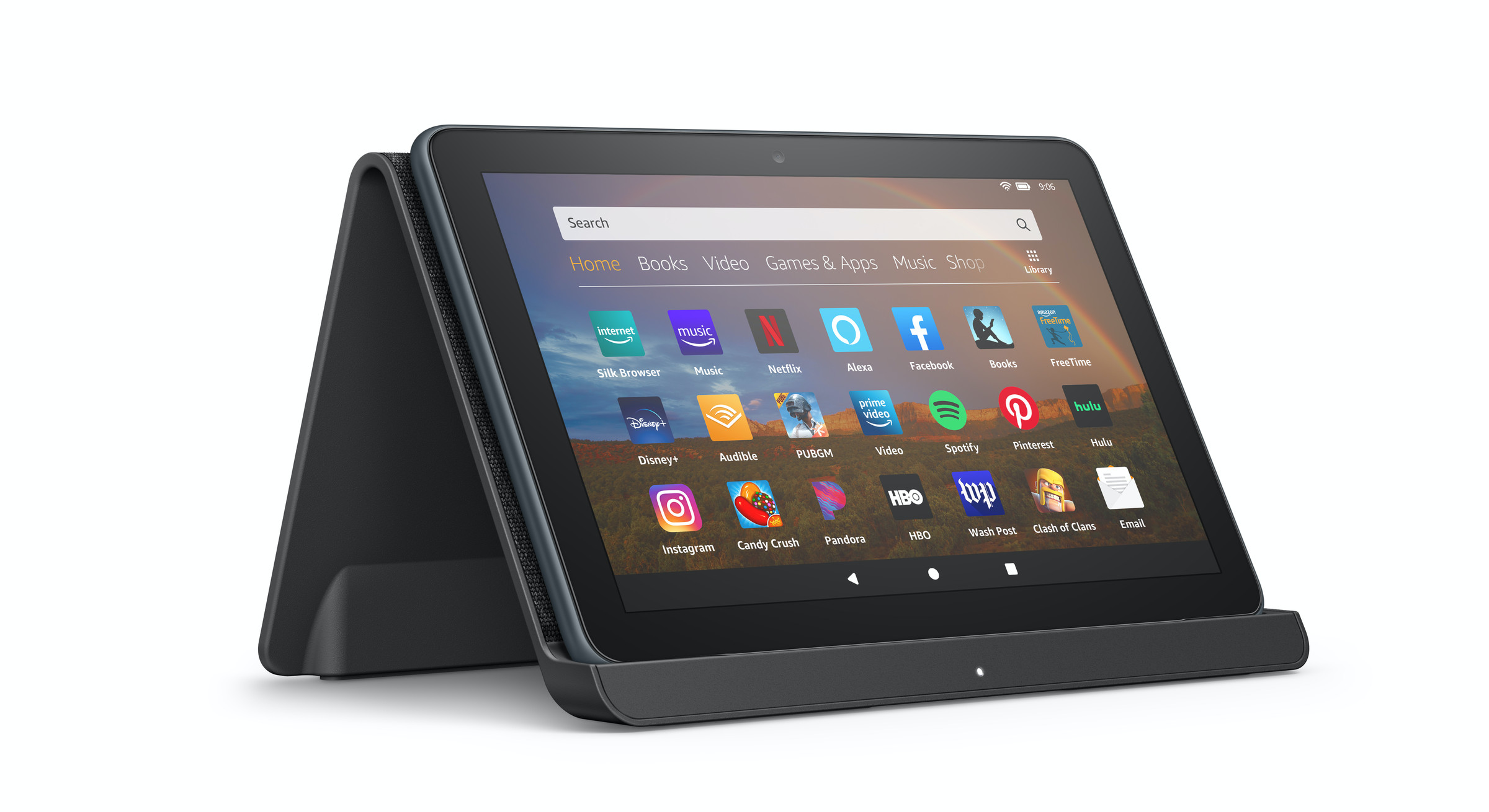 The Fire HD 8 Plus and the Angreat charging dock.