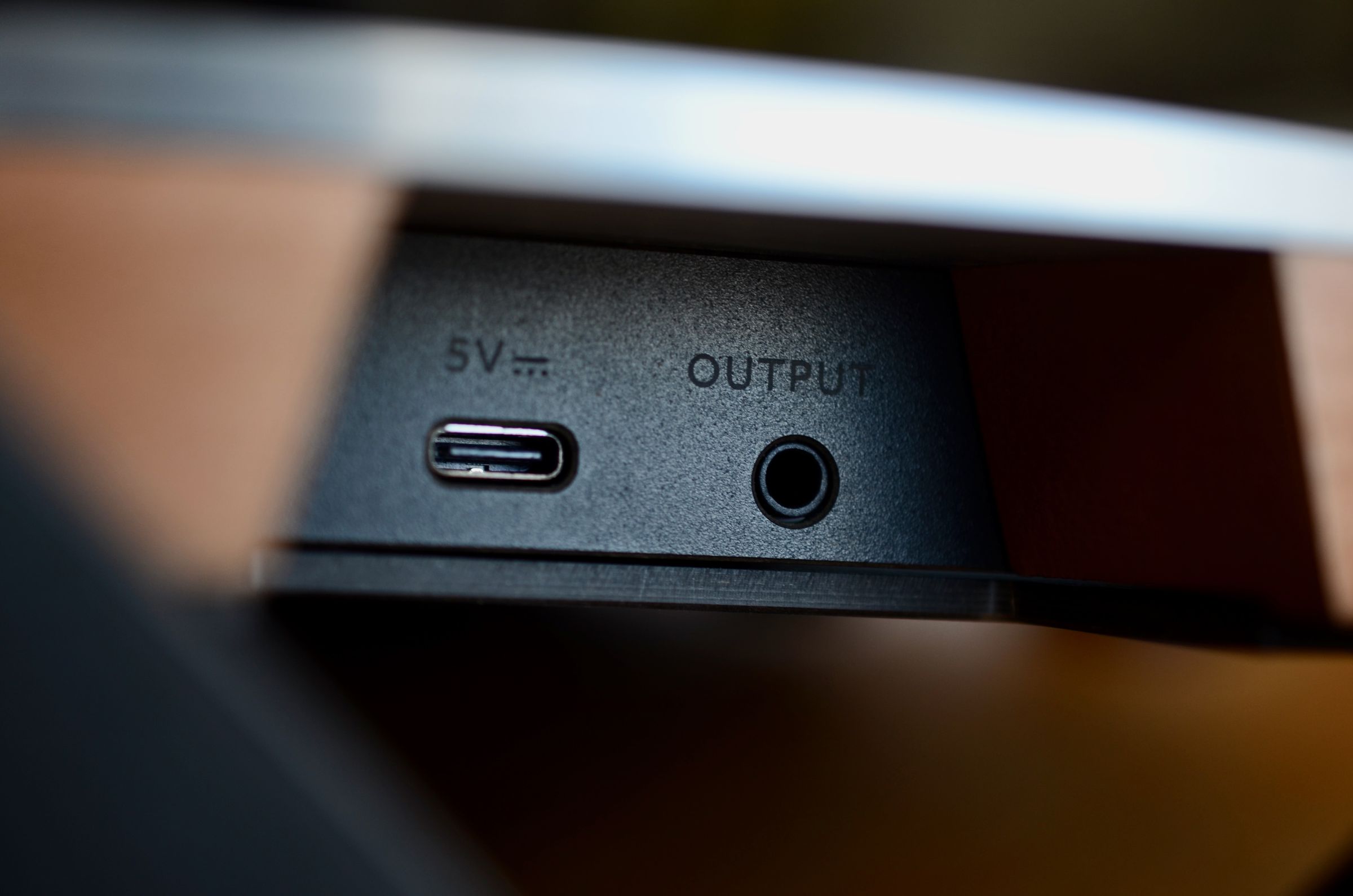 USB-C for power and a 3.5mm audio jack for sound located along the bottom edge of the Wheel 2.