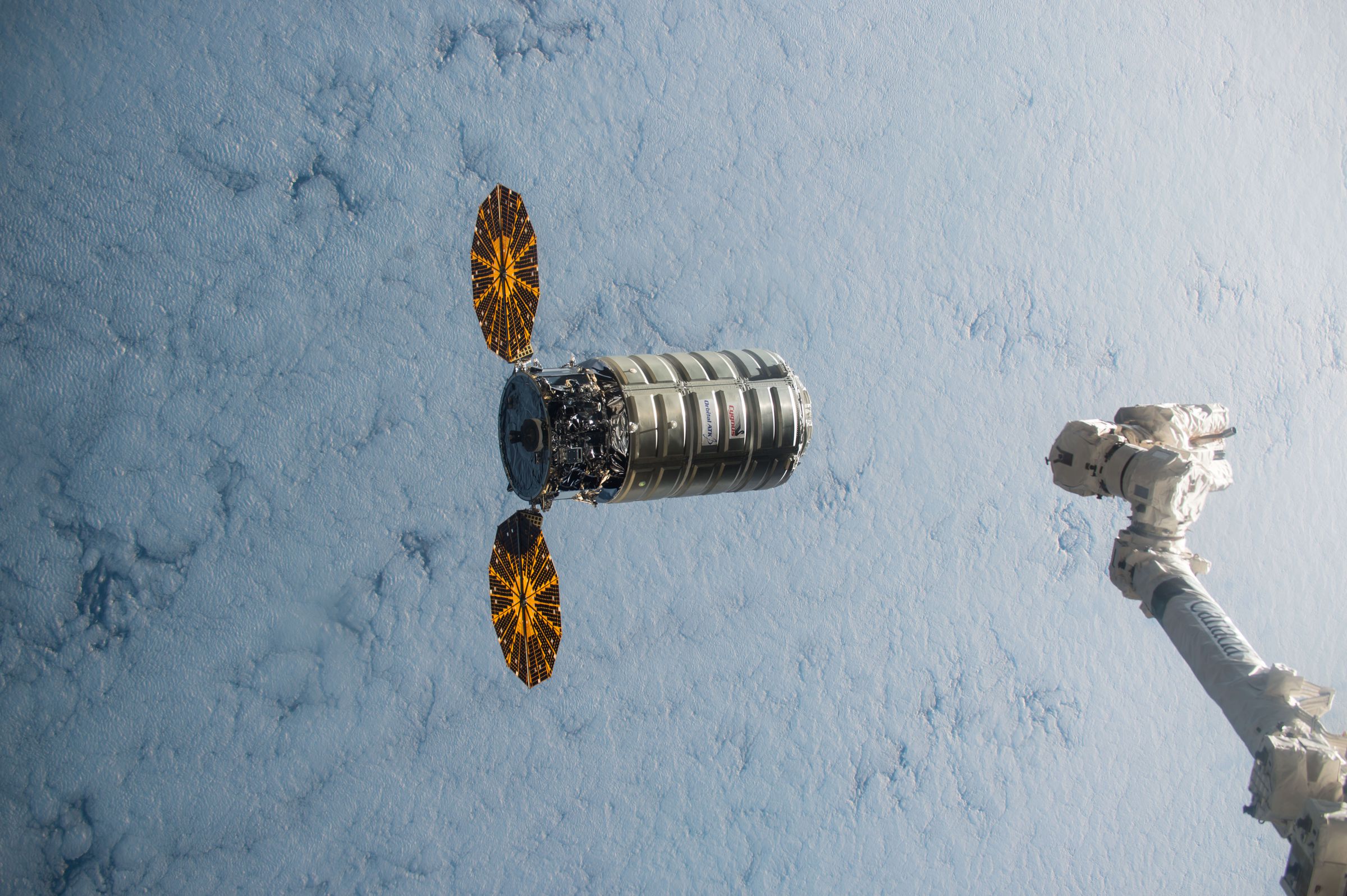An photo of Orbital ATK’s Cygnus cargo capsule, taken from the International Space Station.