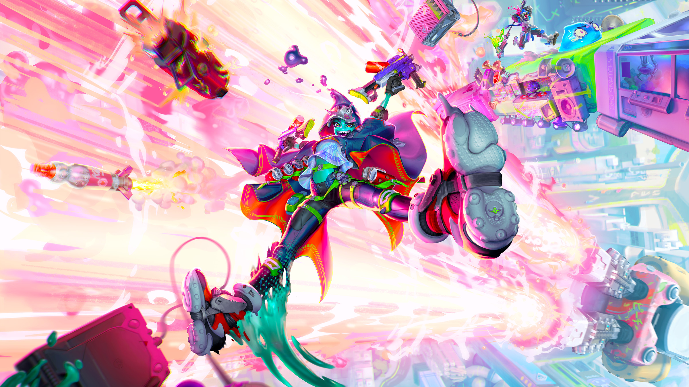 A colorful character splash art as part of the announcement of game studio Genpop Interactive.