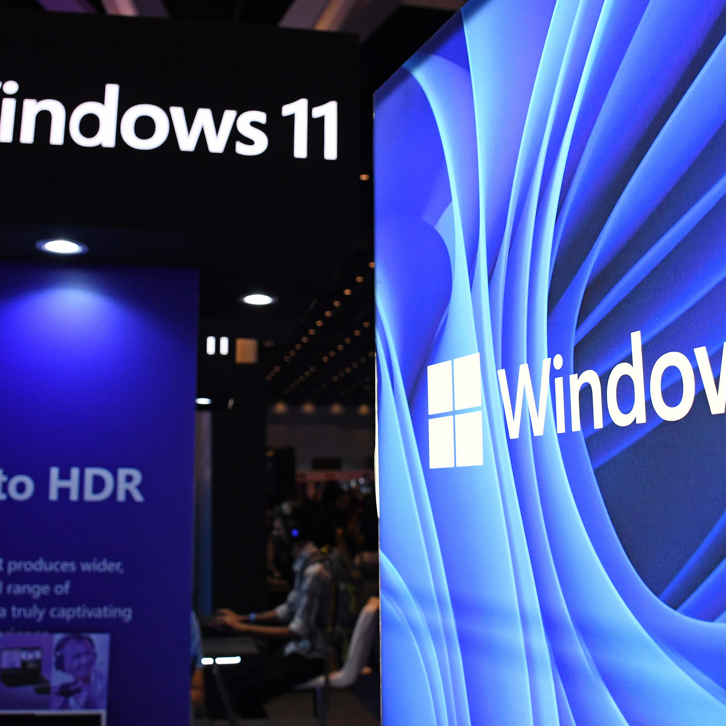Windows 11 logo seen on a booth at Comic Con event...
