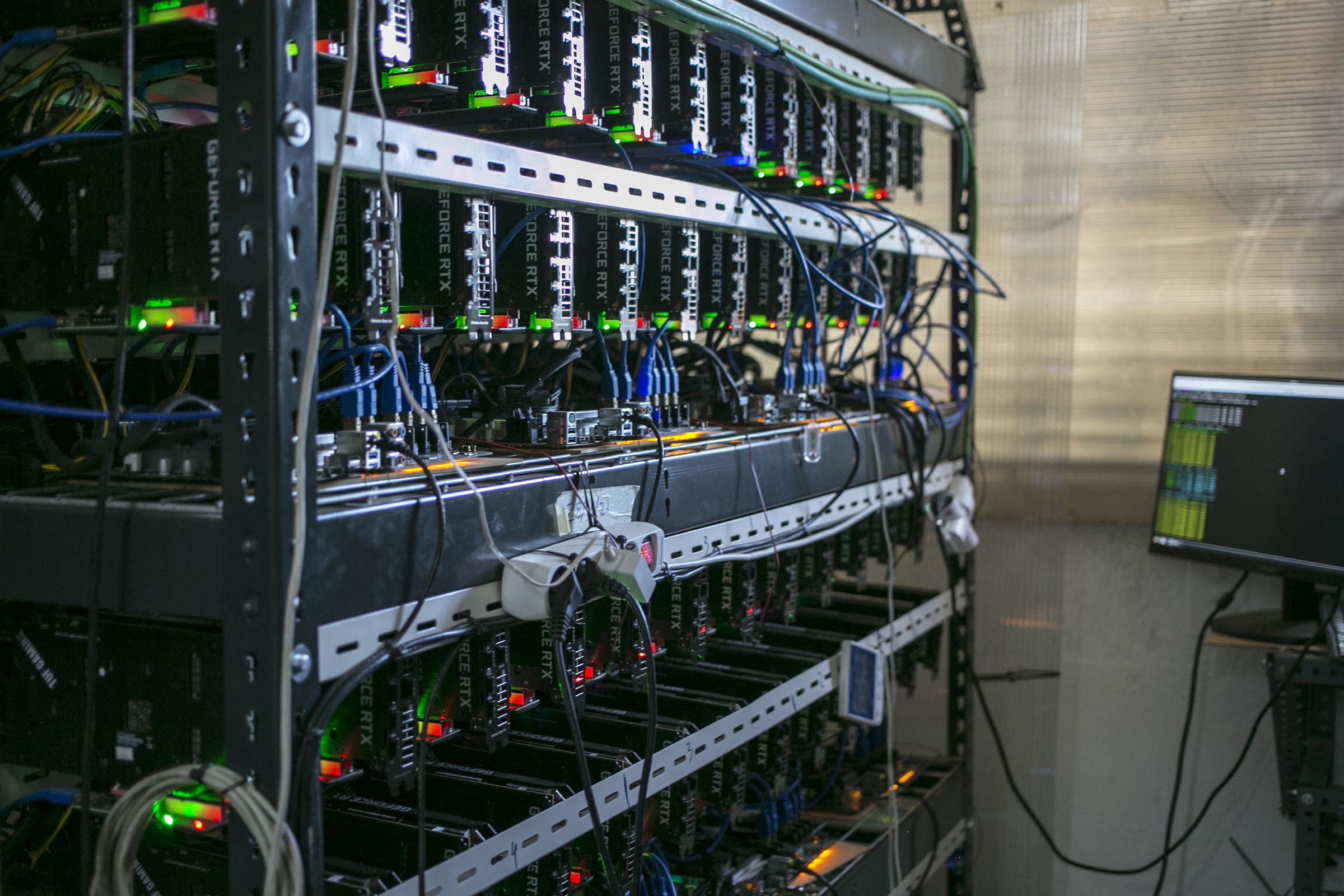 Computer equipment used by a miner at an Ethereum Cryptocurrency Farm