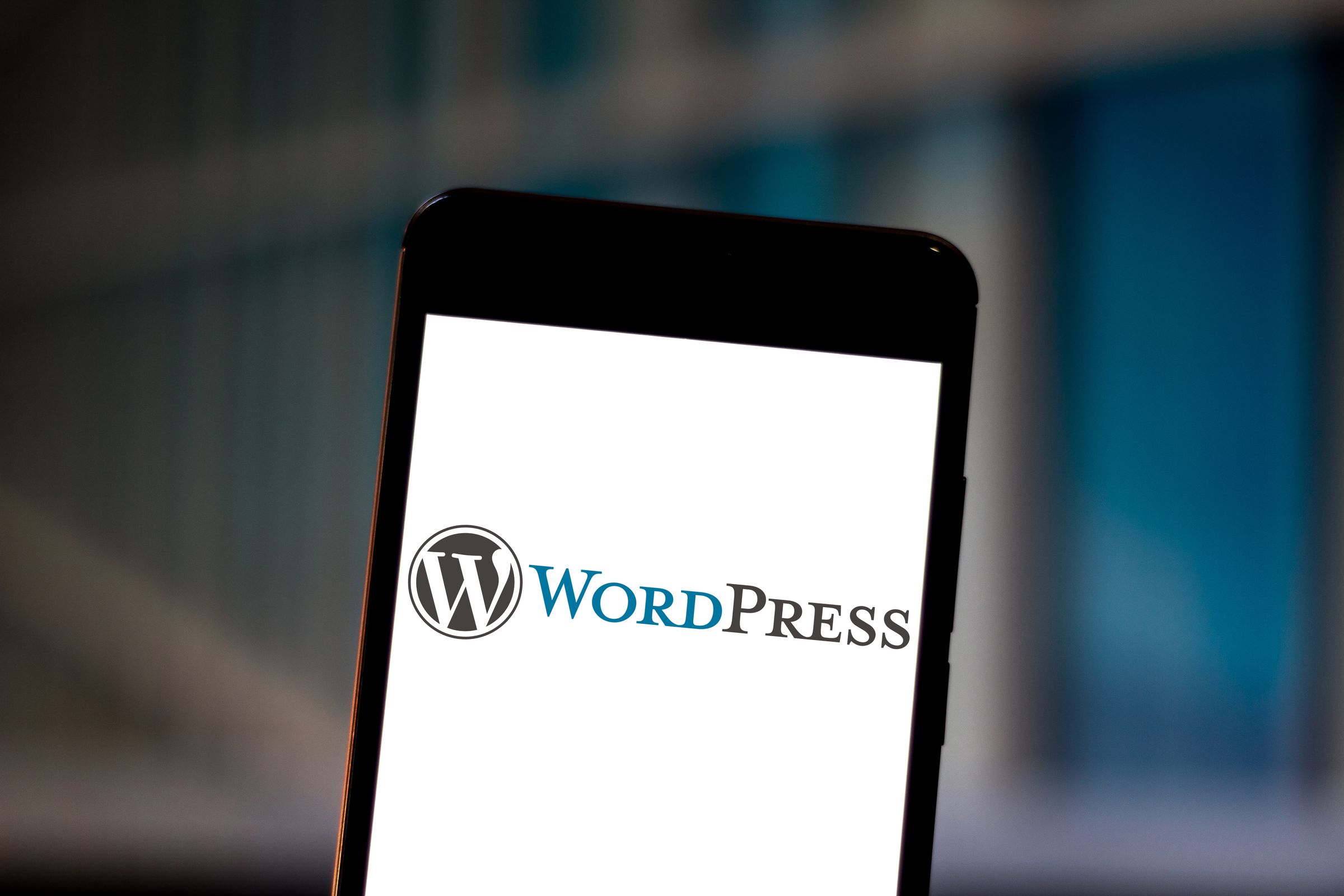 In this photo illustration the WordPress logo is displayed...