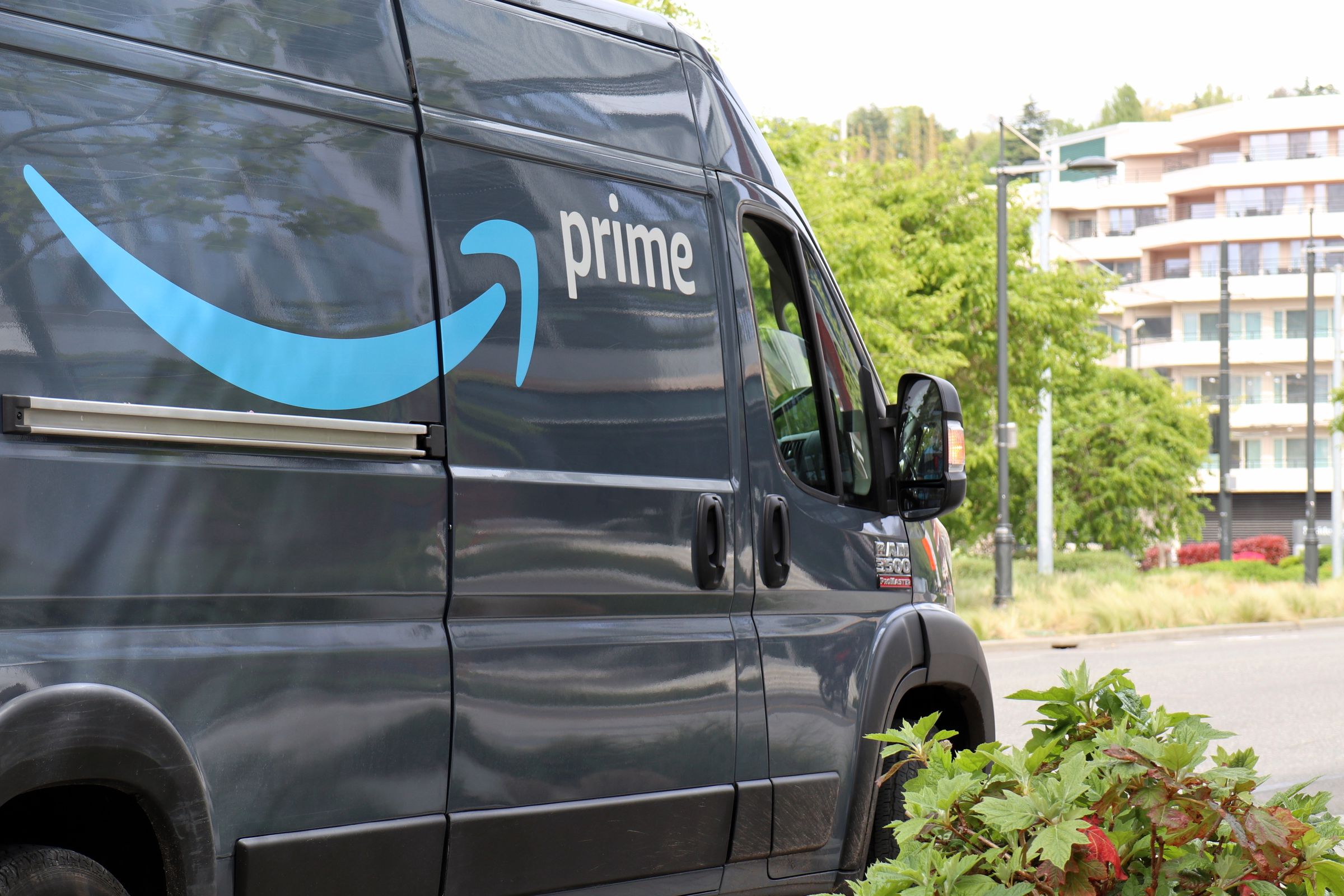An Amazon Prime delivery van is seen in Seattle. The...