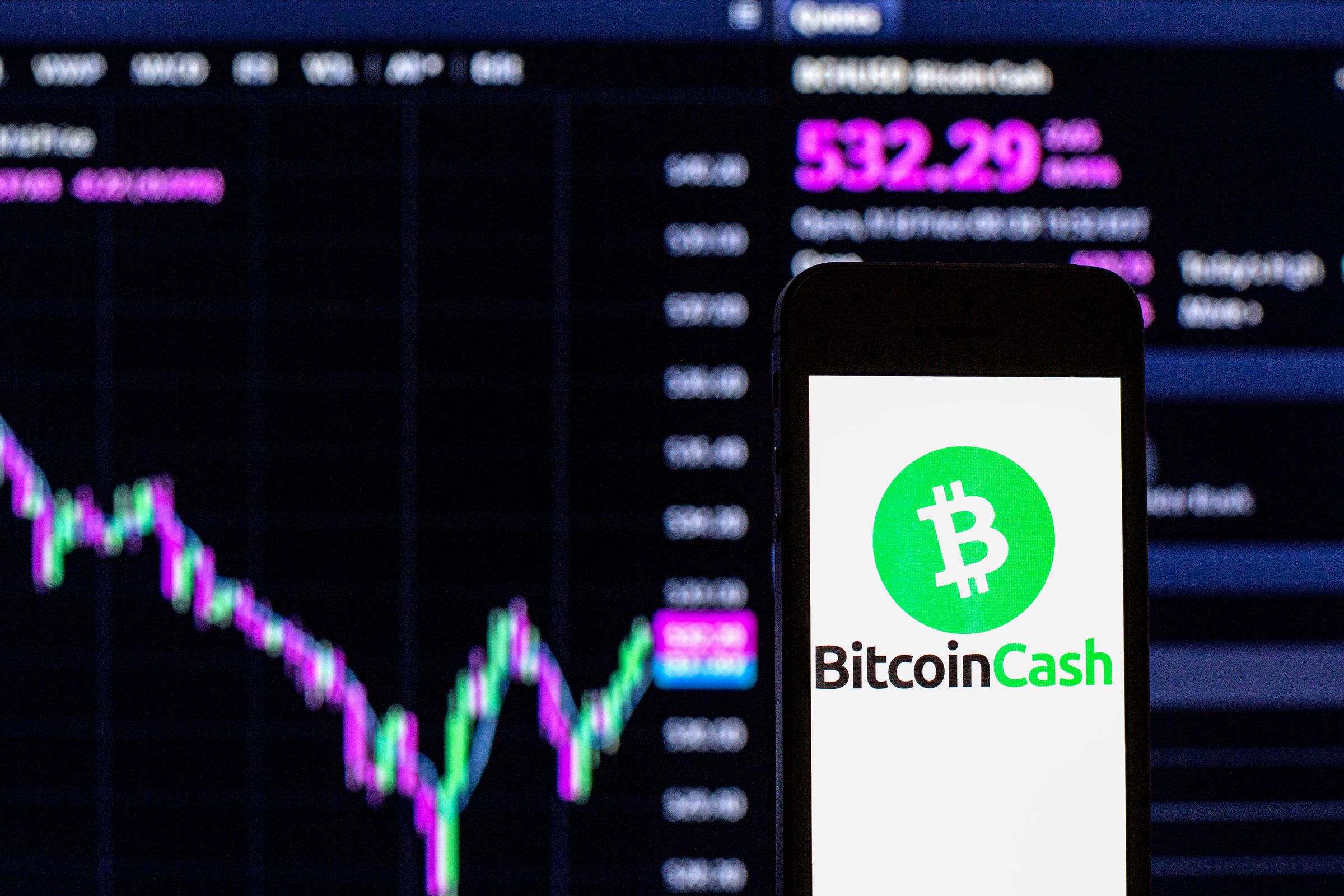 In this photo illustration a Bitcoin Cash logo seen...