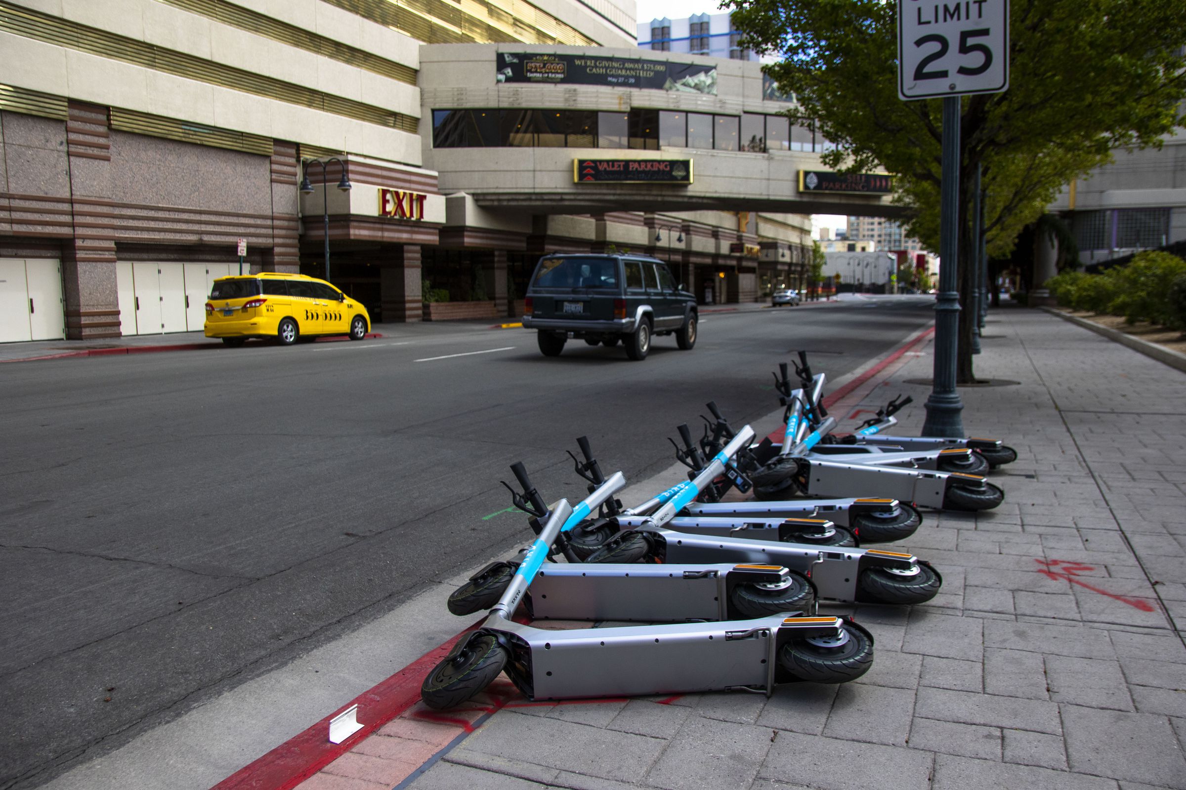 Bird electric scooters lying by the side of a street...