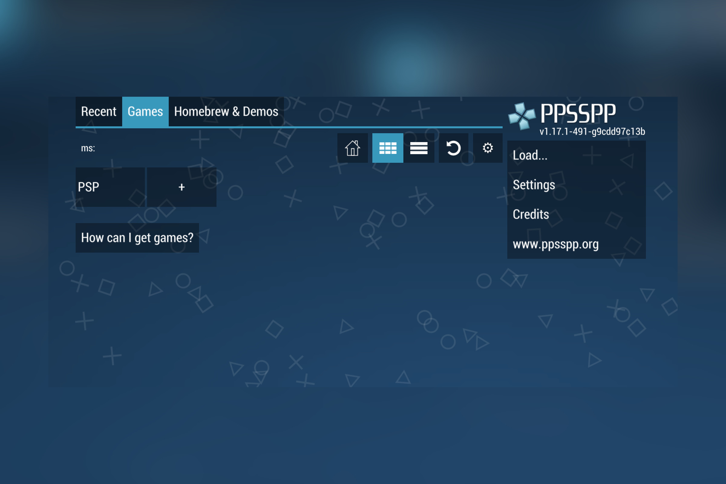 A screenshot of the PPSSPP app.