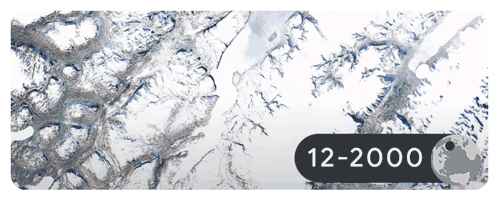 Glacier retreat in Sermersooq, Greenland from December 2000 to December 2020.