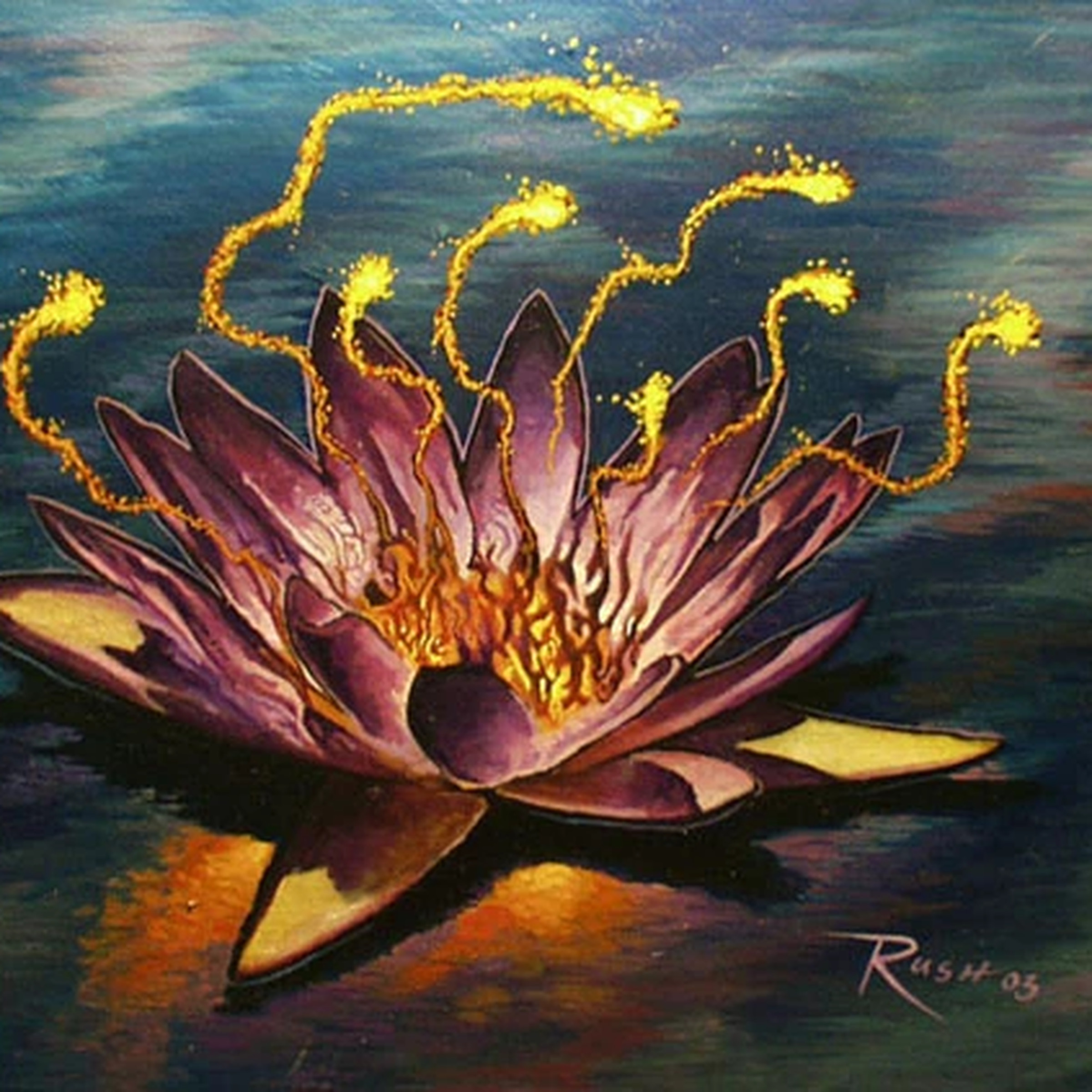 Image of the card art from an alternate version of the Black Lotus Magic: The Gathering card art signed by Christopher Rush