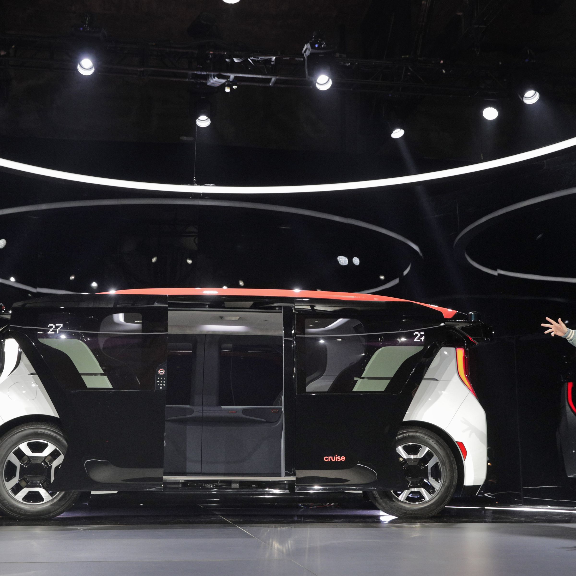Kyle Vogt, speaks near the new Cruise Origin, at the unveiling of the new, fully autonomous passenger vehicle in San Francisco, Calif., on Tuesday, January 21, 2020