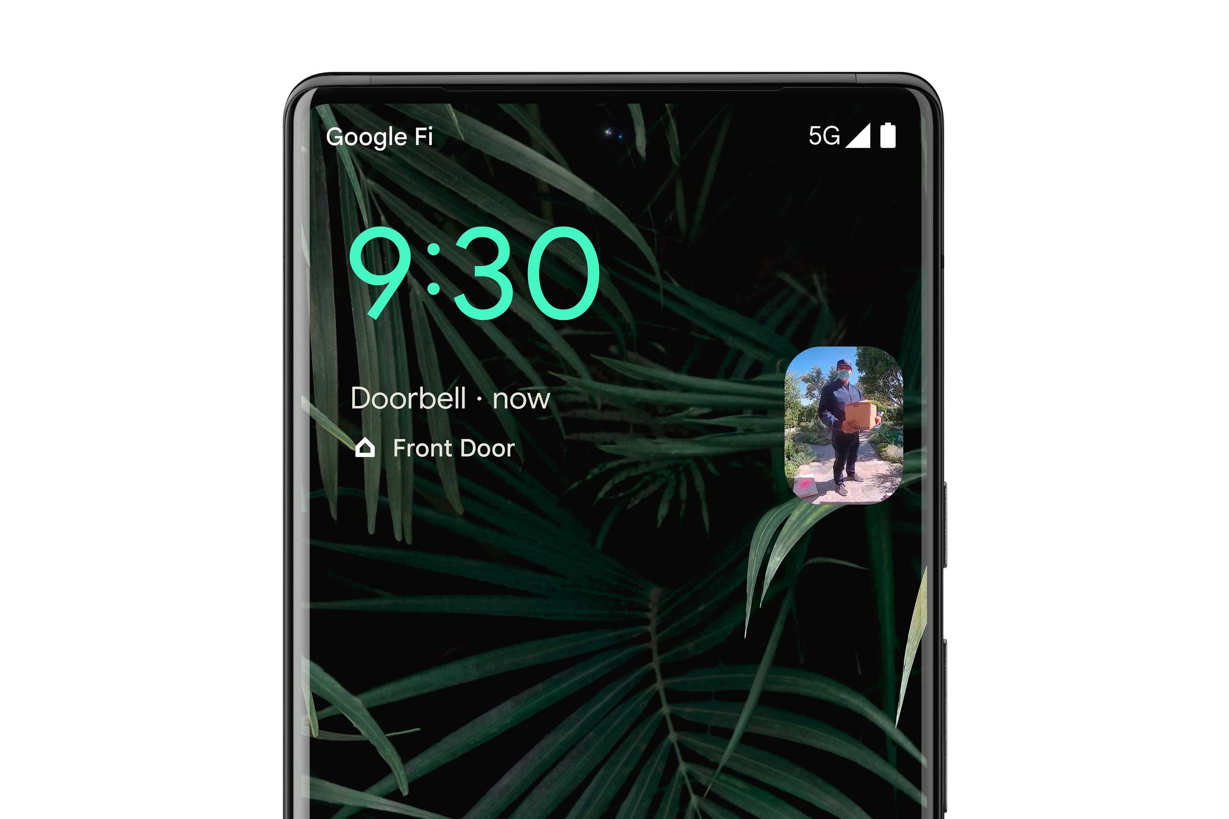 A video feed from a Nest Doorbell shown on the Pixel lock screen.