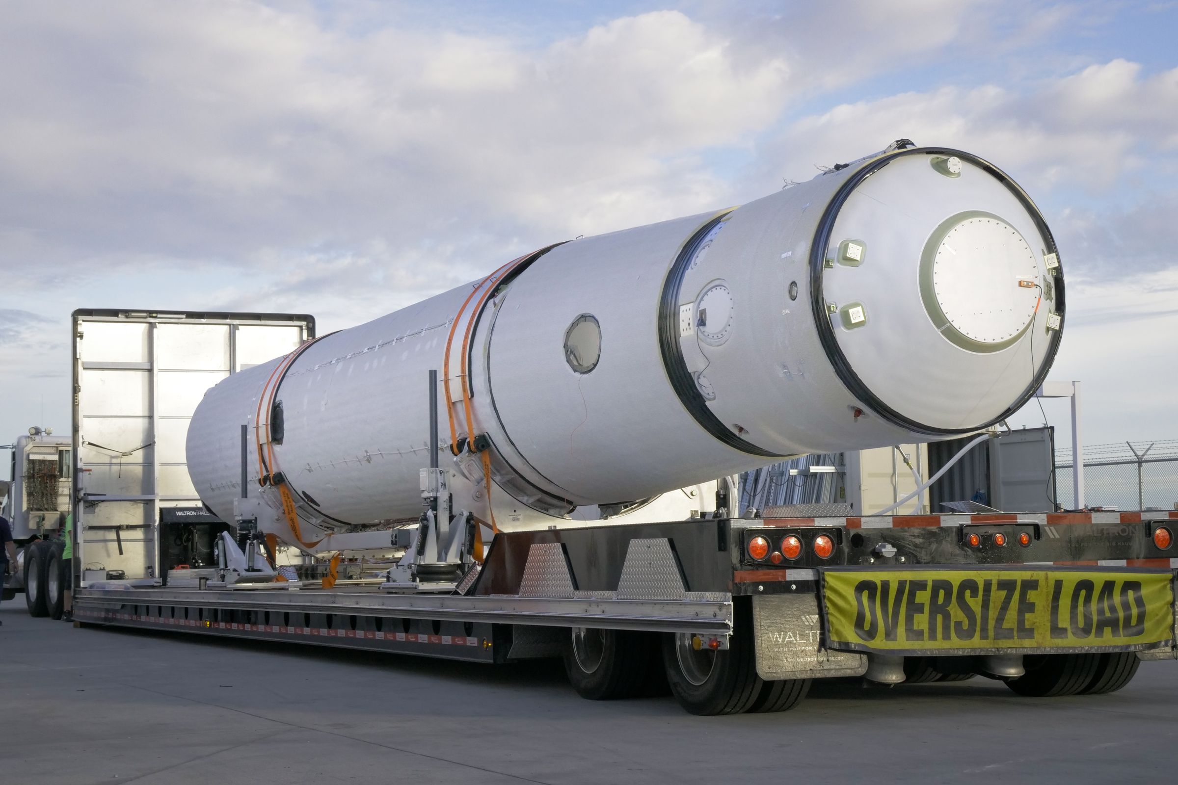 The first completed LauncherOne test vehicle headed for Mojave.