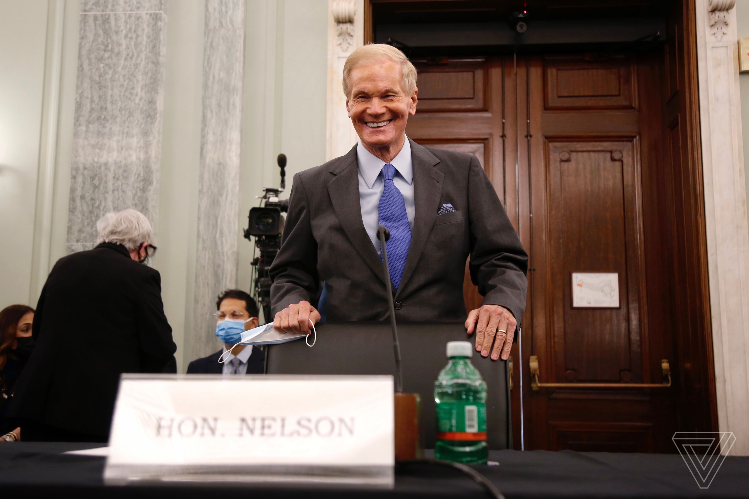 Nelson smiles for cameras before his Senate confirmation hearing to be NASA’s 14th administrator.
